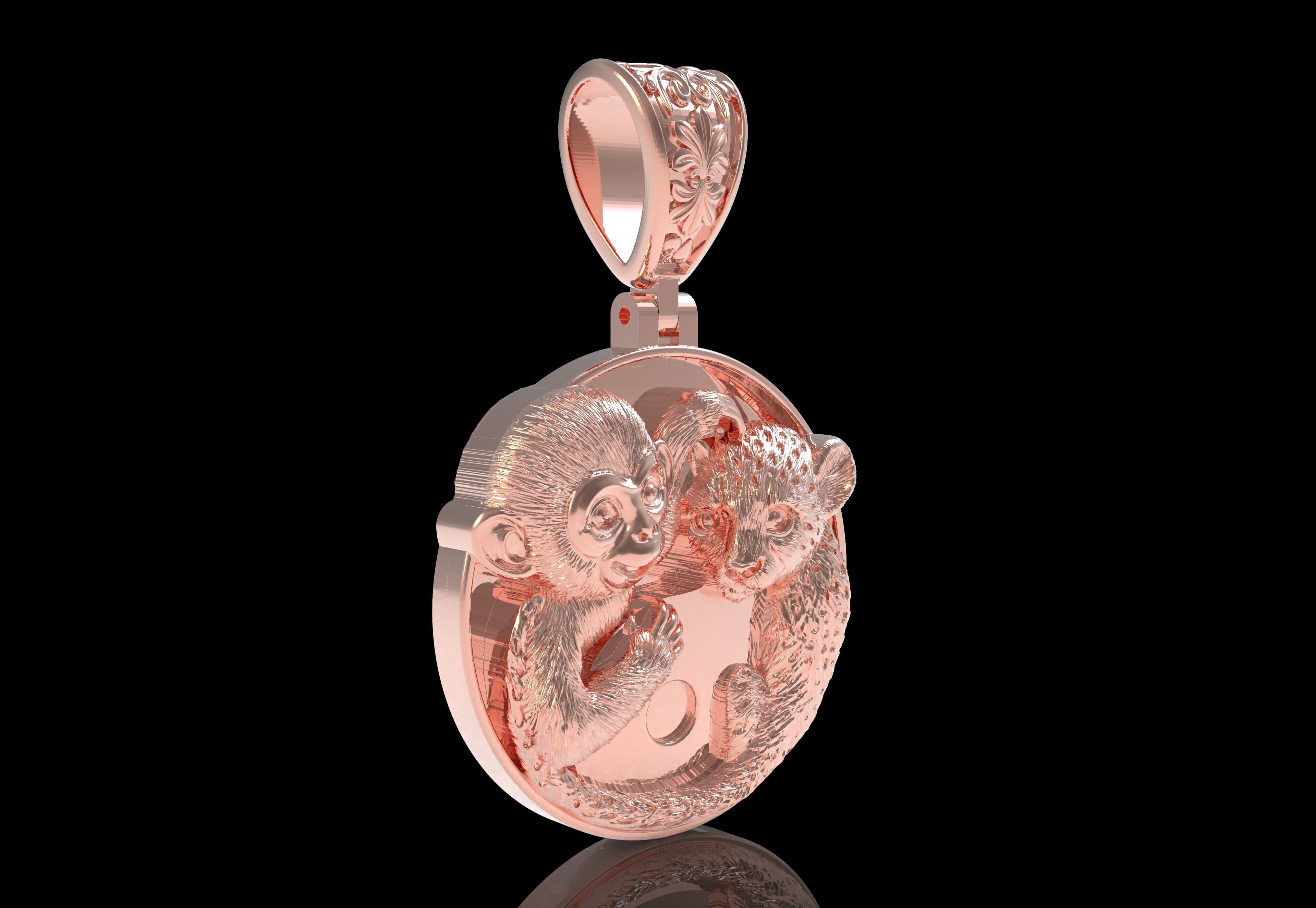 Baby Monkey and Leapord Pendant 3D print model_30