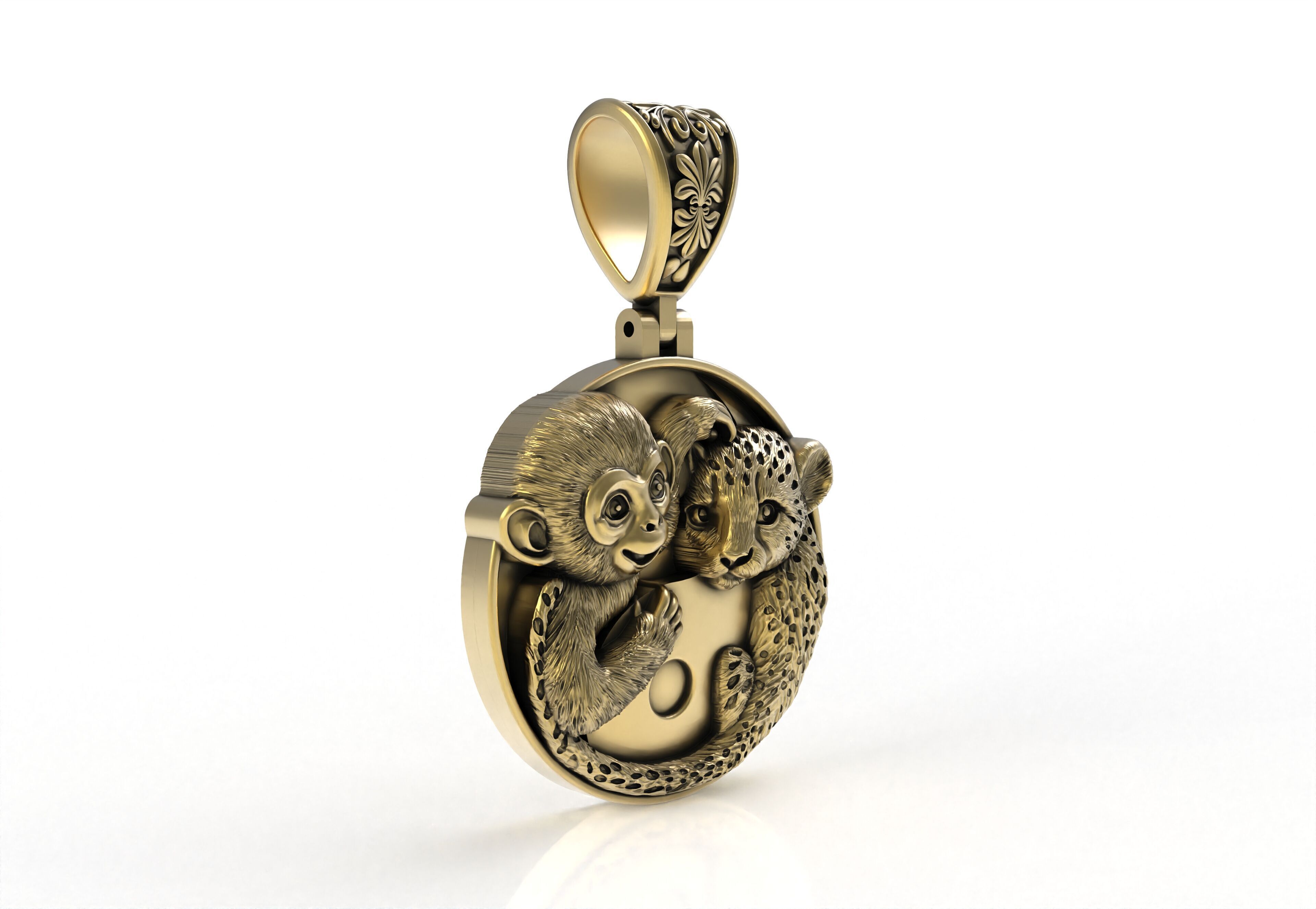 Baby Monkey and Leapord Pendant 3D print model_1