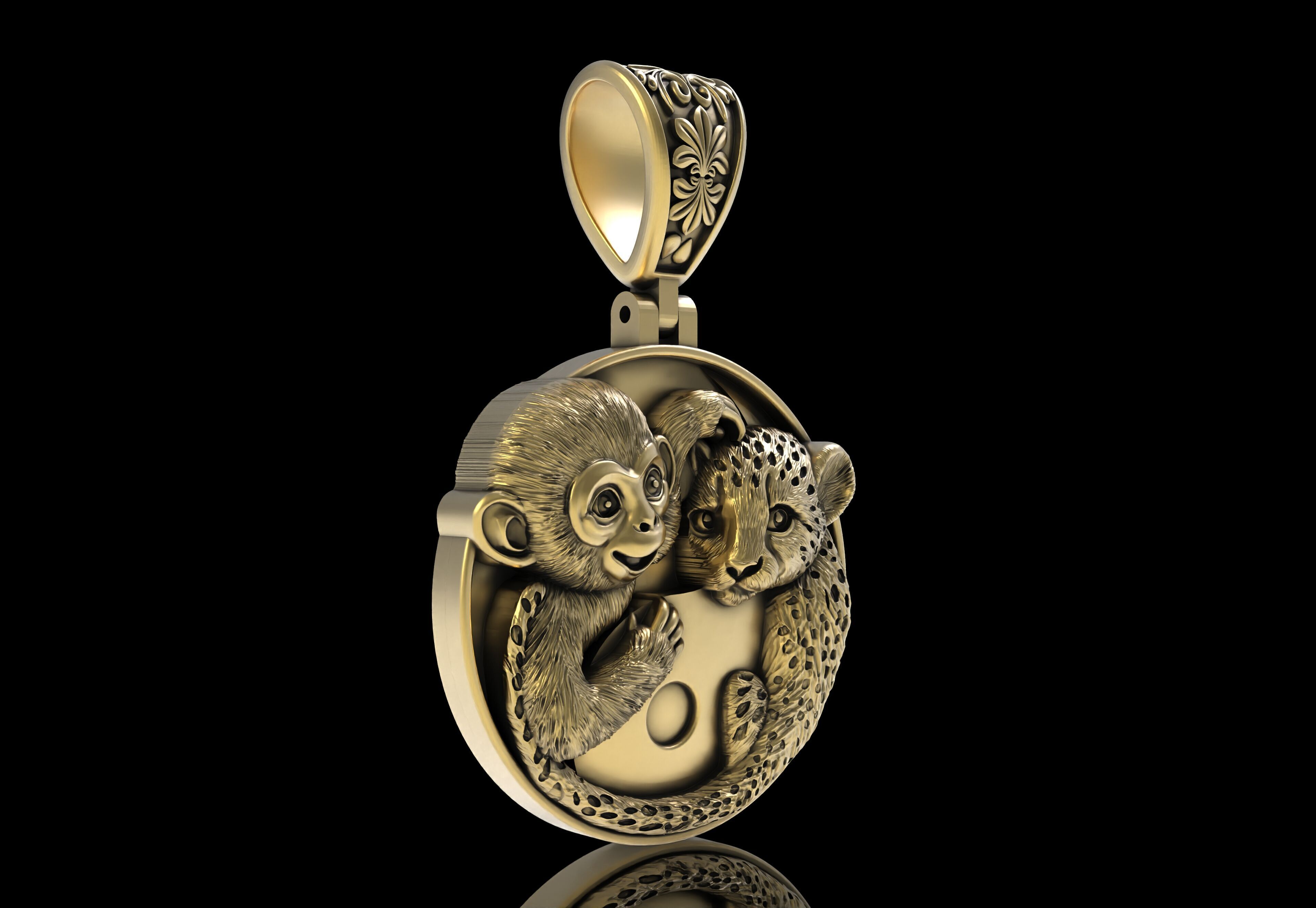 Baby Monkey and Leapord Pendant 3D print model_9