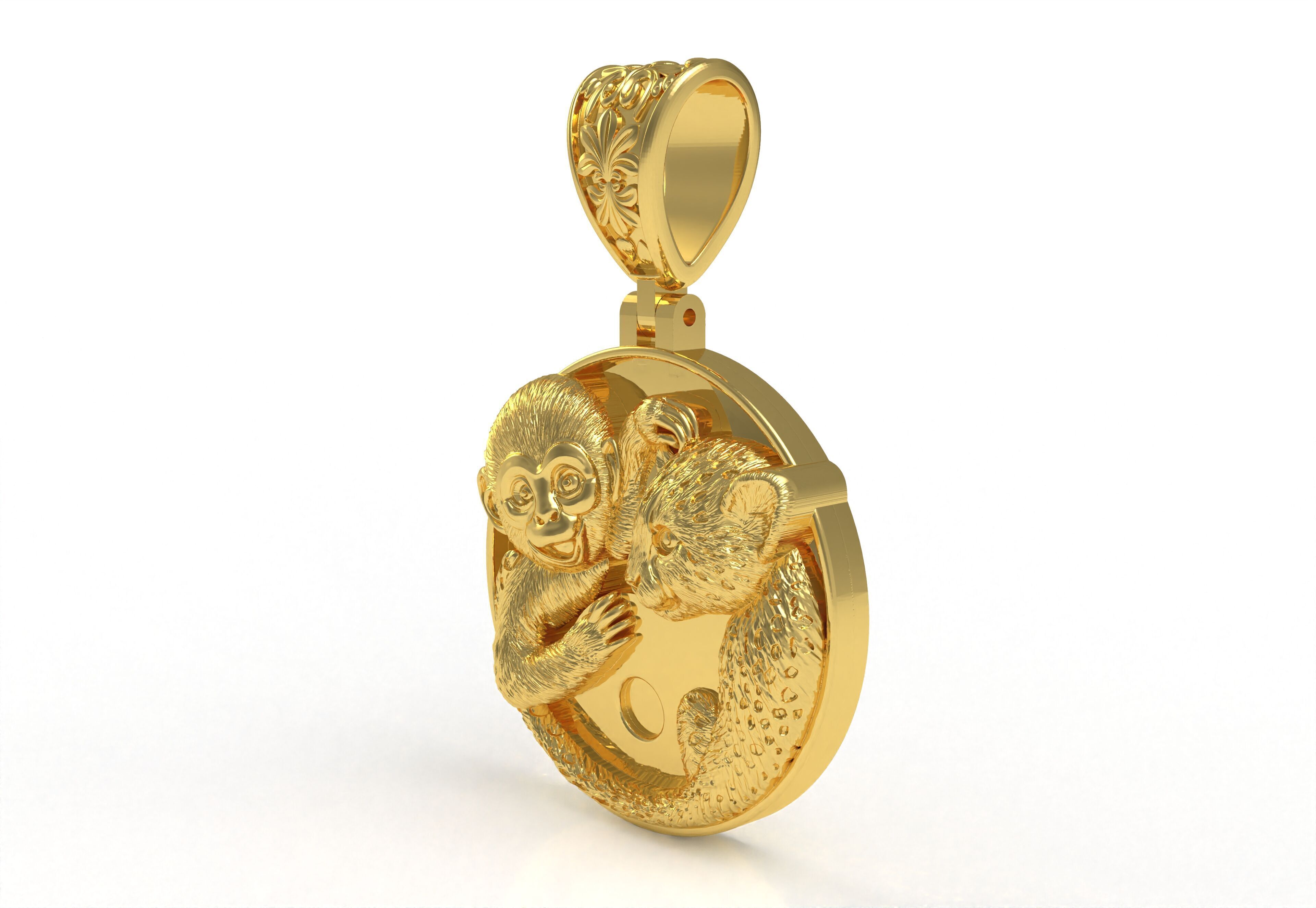Baby Monkey and Leapord Pendant 3D print model_23