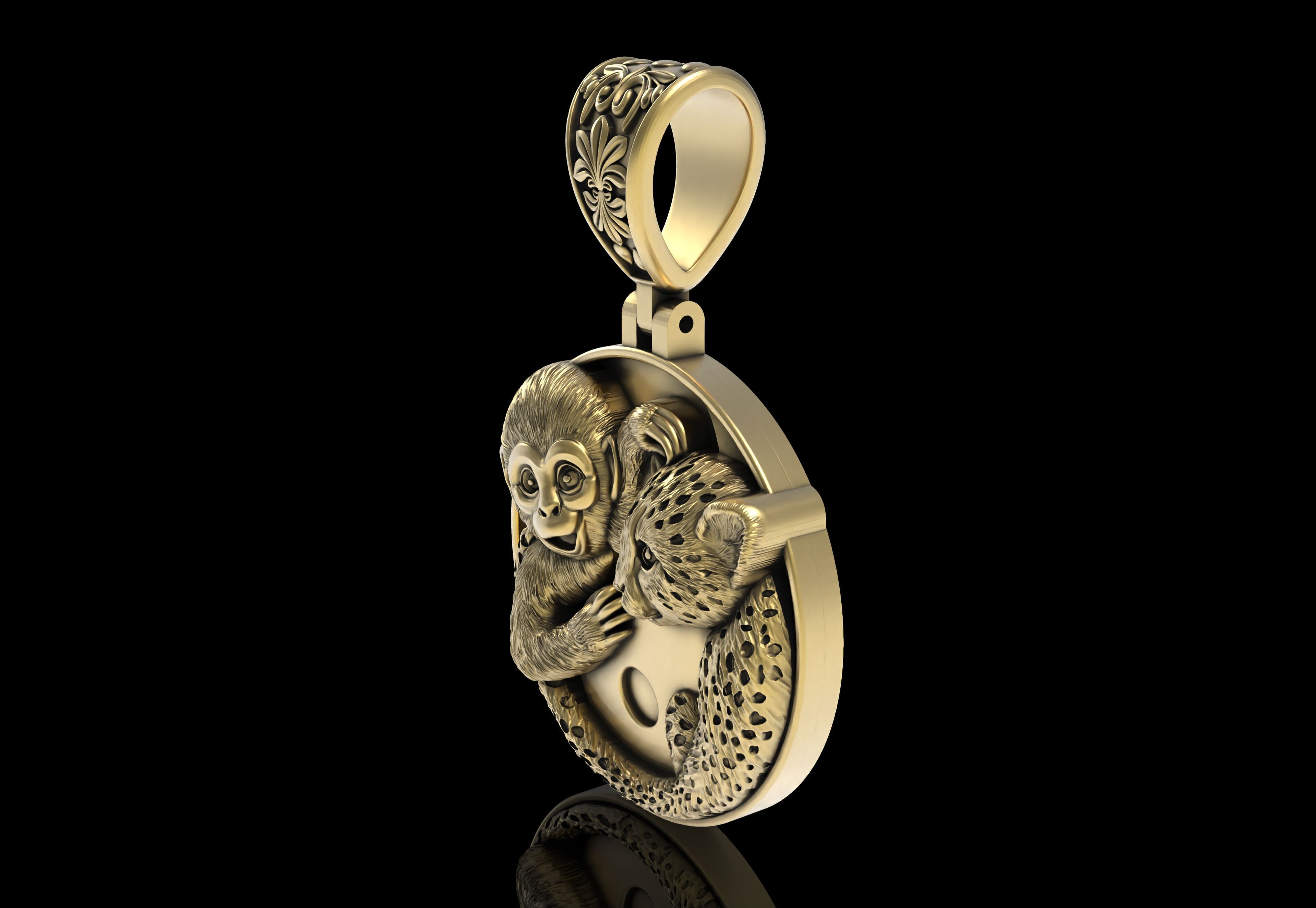 Baby Monkey and Leapord Pendant 3D print model_7