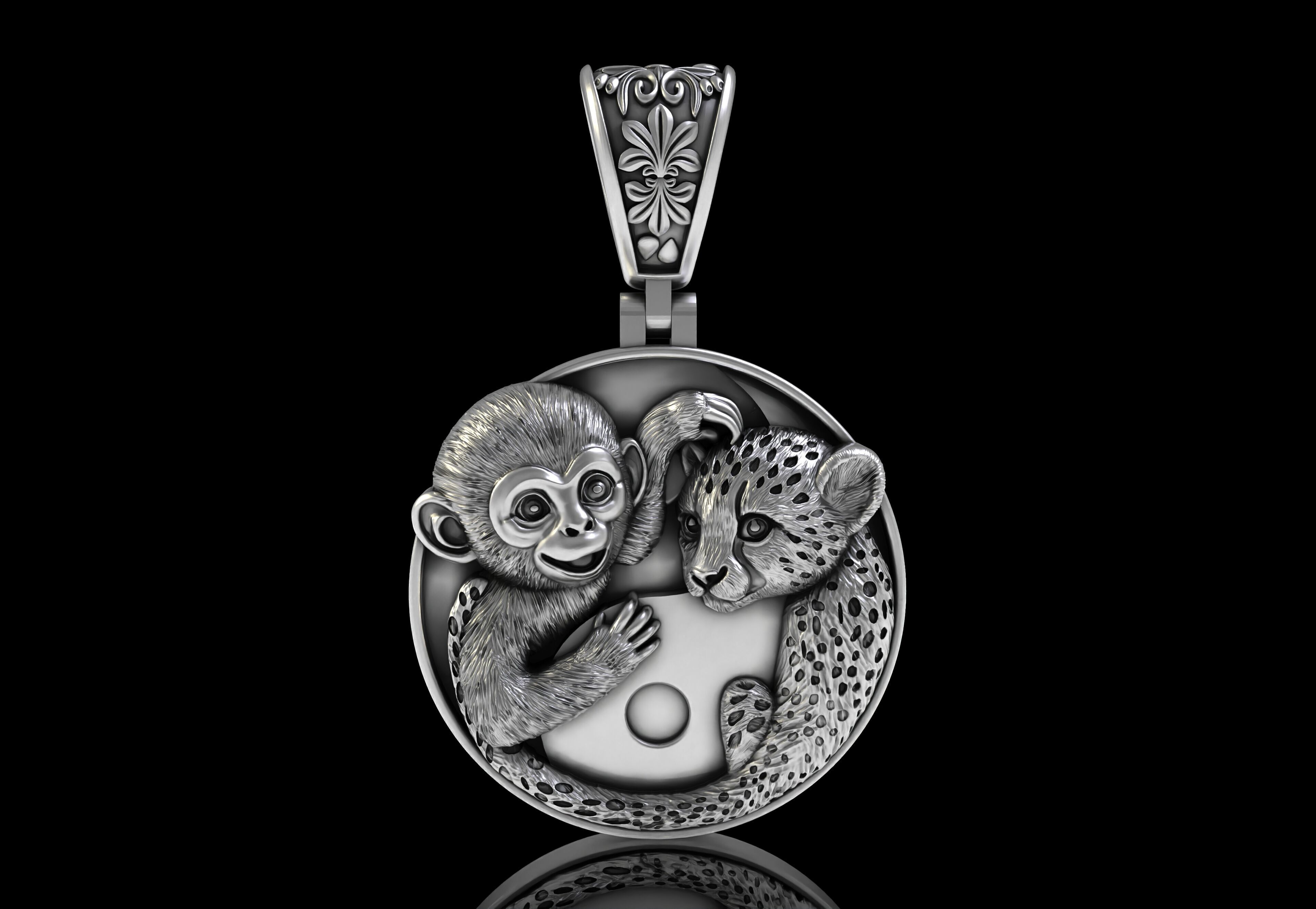 Baby Monkey and Leapord Pendant 3D print model_12