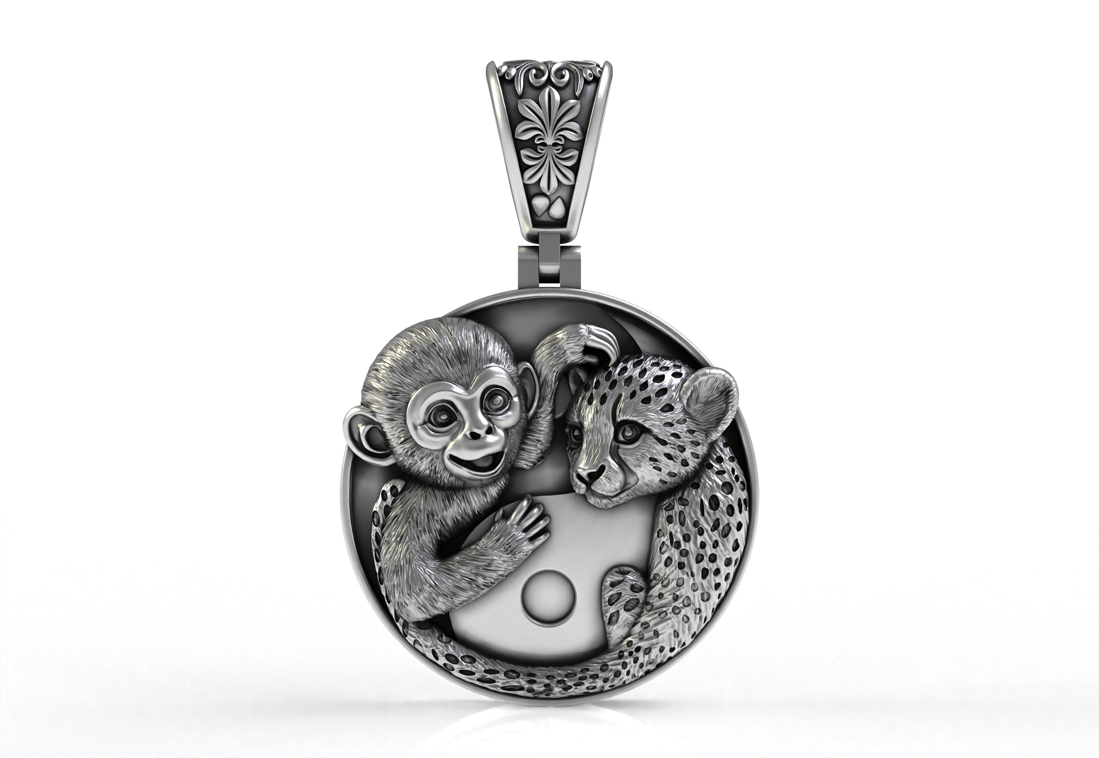 Baby Monkey and Leapord Pendant 3D print model_18