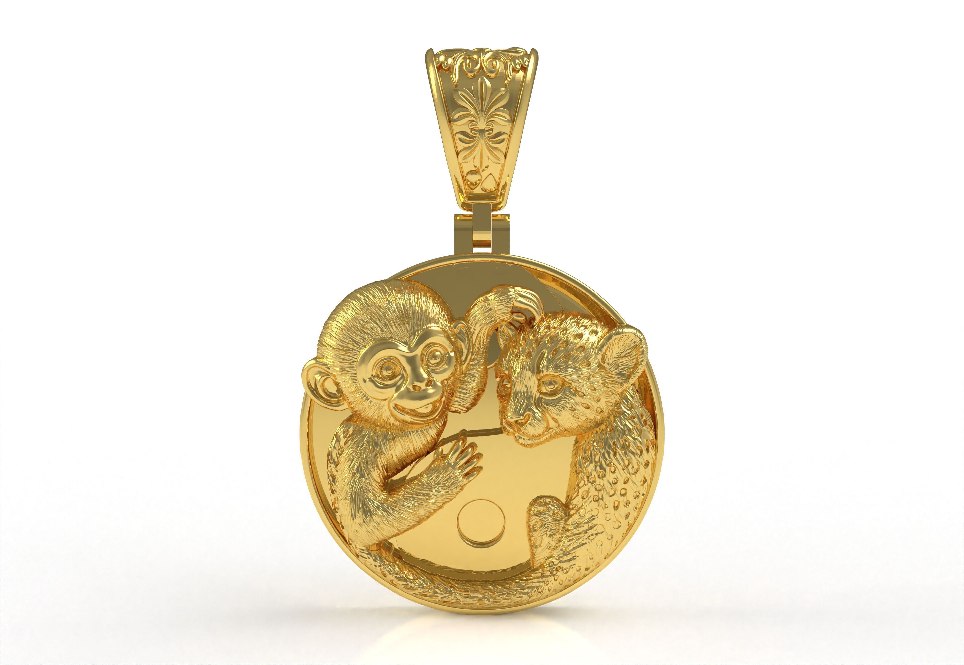 Baby Monkey and Leapord Pendant 3D print model_22