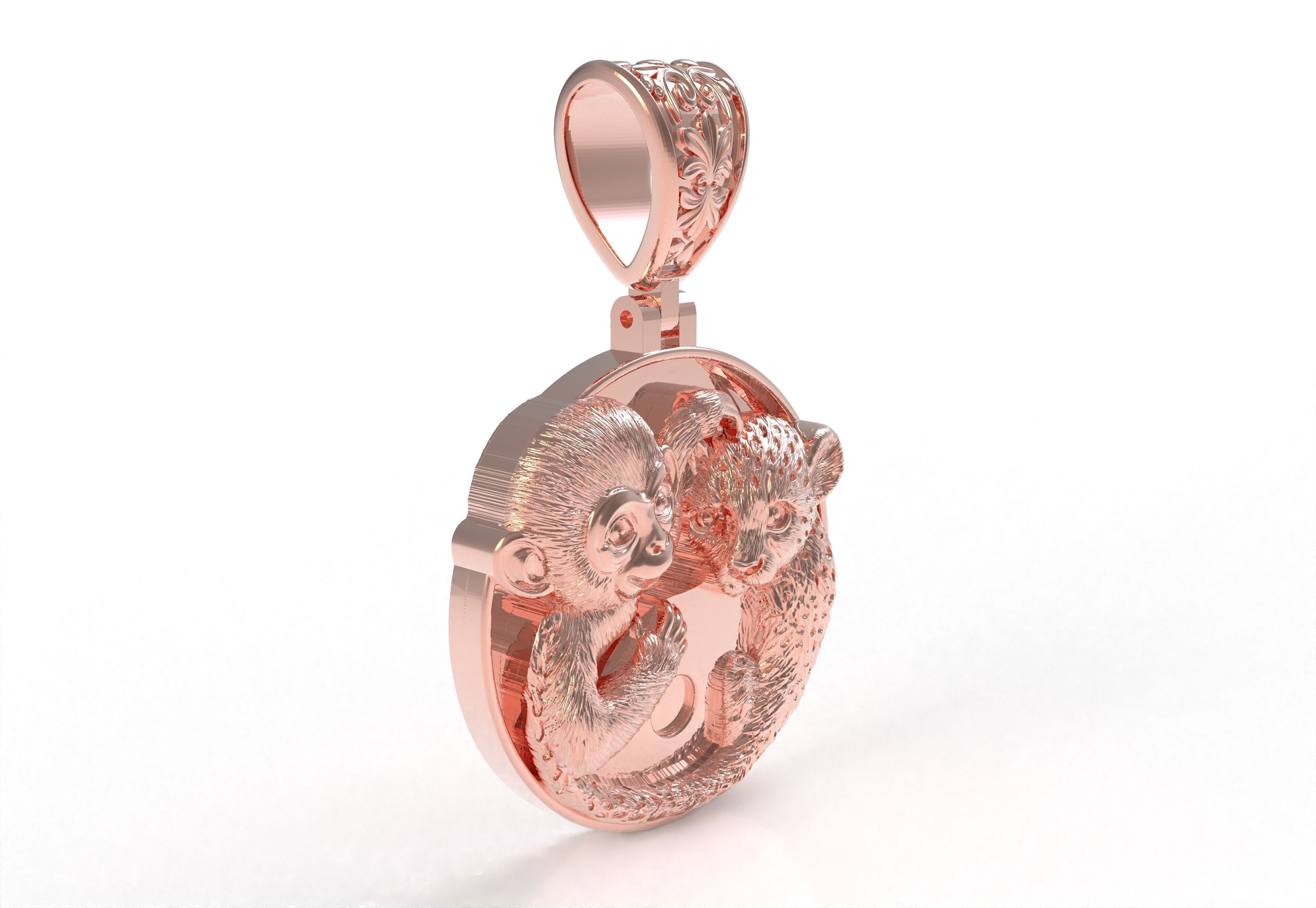 Baby Monkey and Leapord Pendant 3D print model_39