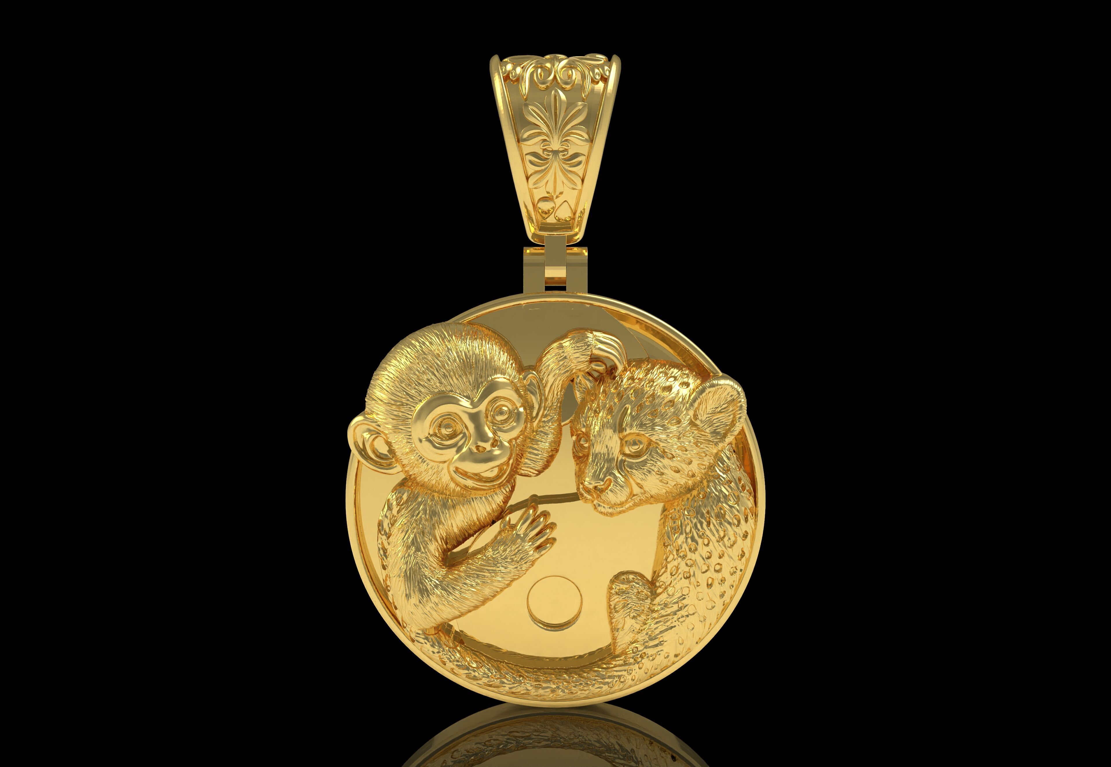 Baby Monkey and Leapord Pendant 3D print model_28