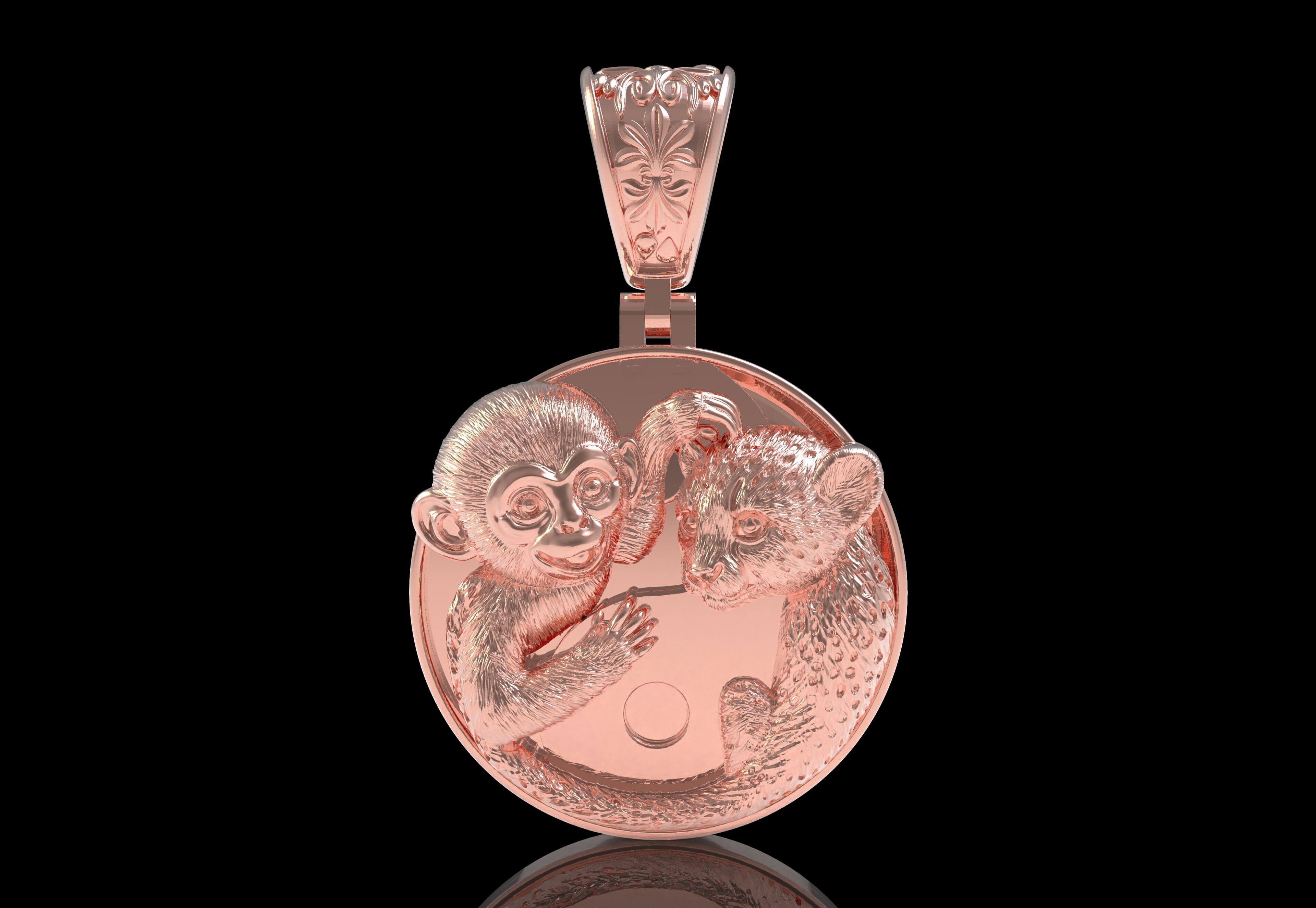 Baby Monkey and Leapord Pendant 3D print model_32