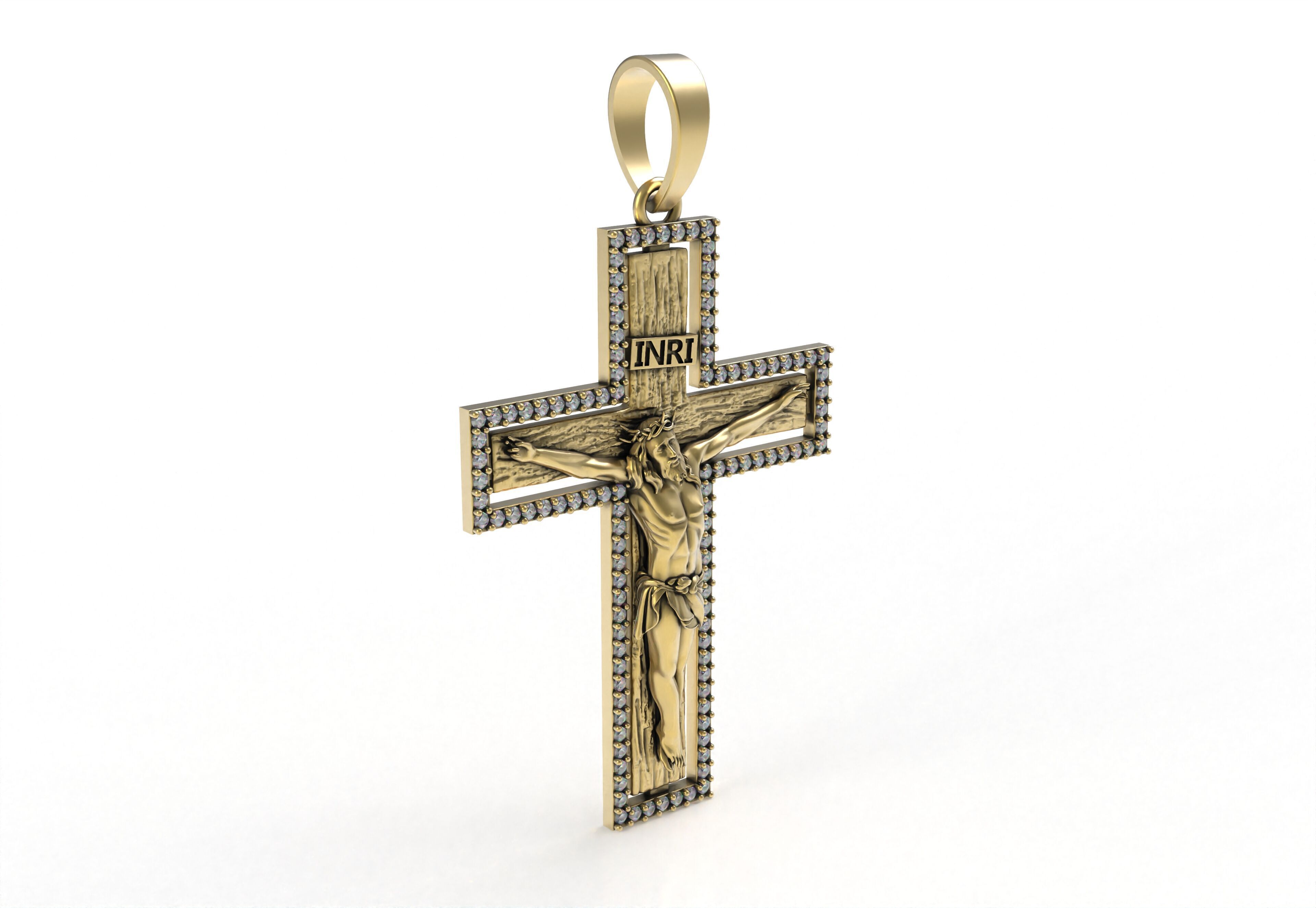 Jesus and Diamond Cross Pendant 3D print model_1