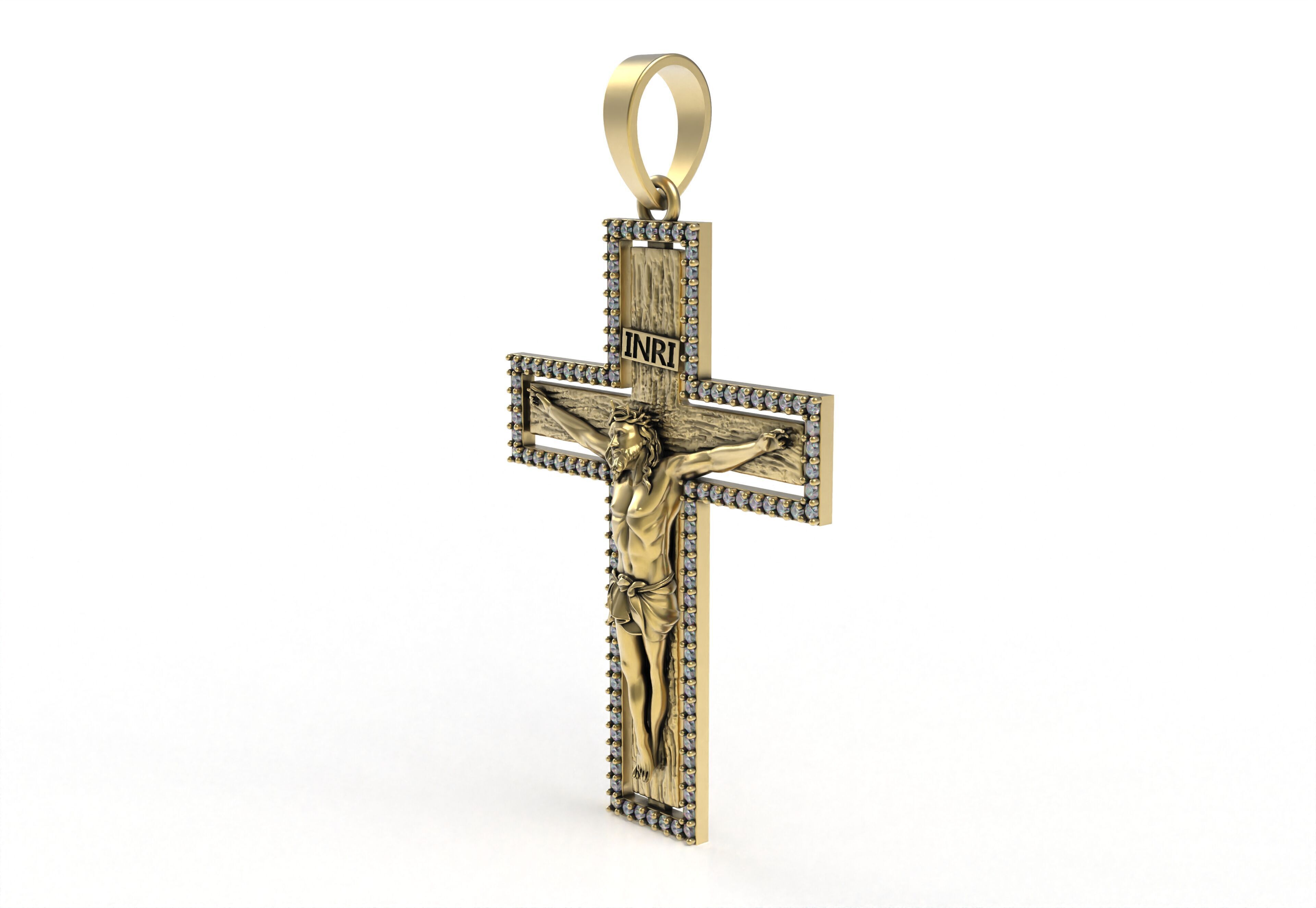 Jesus and Diamond Cross Pendant 3D print model_2