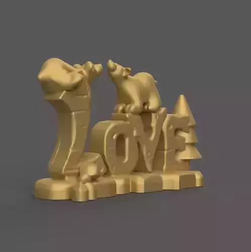 Love Sign with Kissing Bears STL Cute 3D Decor Model 3D print model