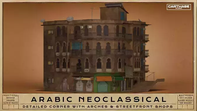 Arabic Neoclassical Residential and Retail Heritage Building Low-poly 3D model