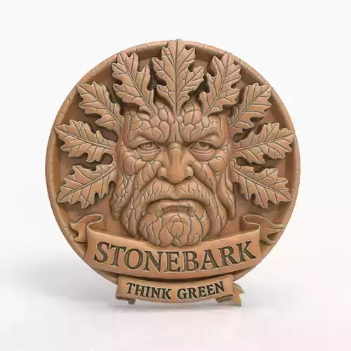 Green Man Stonebark Elemental Round Plaque 3D print model