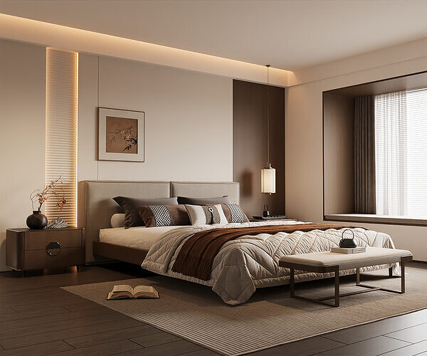Modern Oriental Bedroom 043 3D model