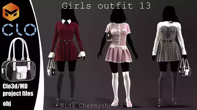Girls outfit 13 - Marvelous Designer project and OBJ