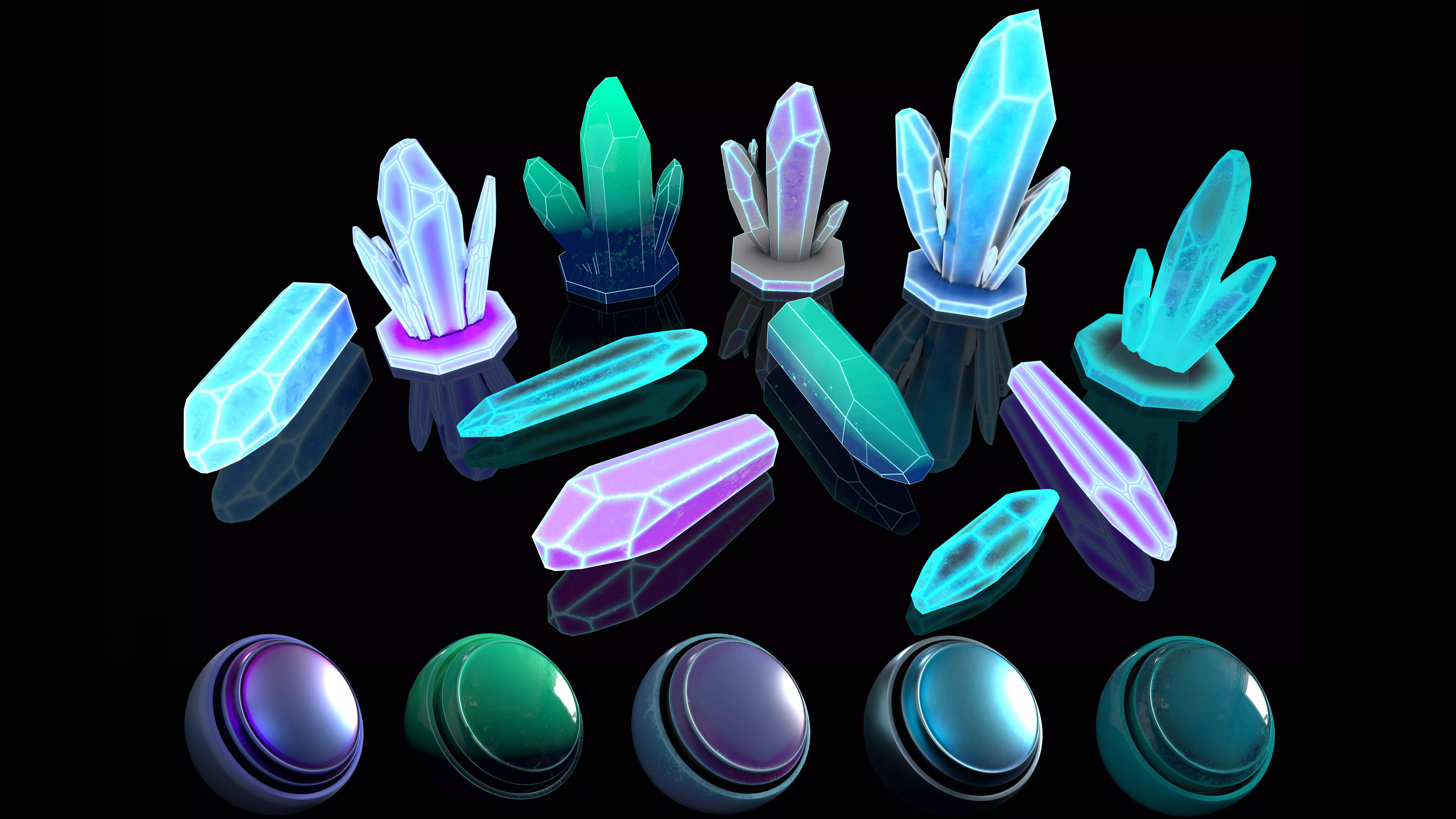 Crystals bundle gameready assest print crystals smart materials Low-poly 3D model_0