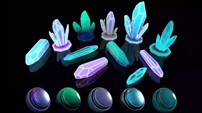 Crystals bundle gameready assest print crystals smart materials Low-poly 3D model