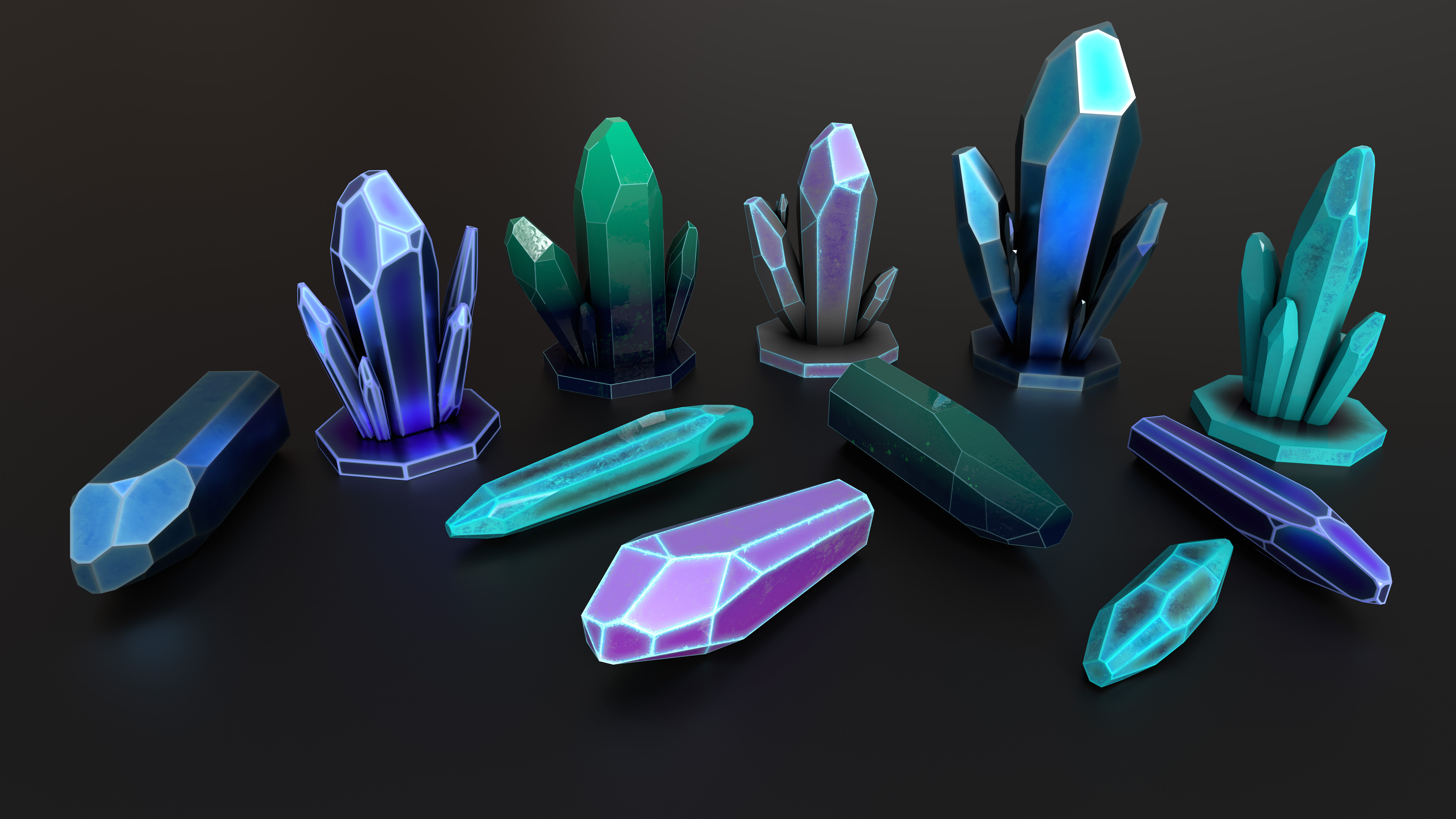 Crystals bundle gameready assest print crystals smart materials Low-poly 3D model_1