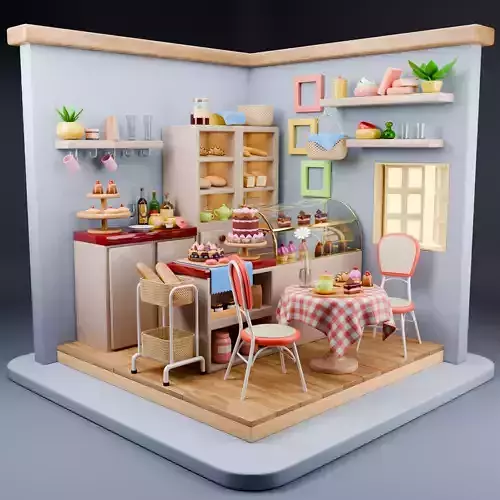 Isometric Cafe Interior Scene