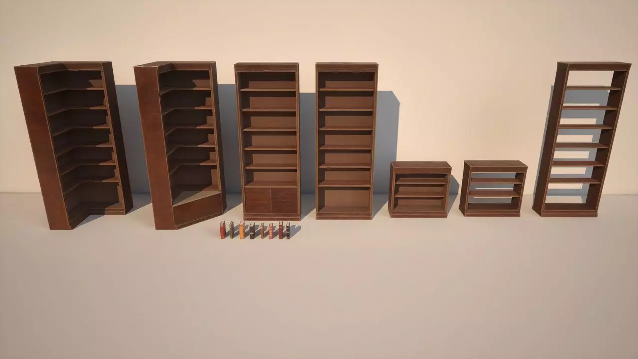 Modular Bookcases Low-poly 3D model_0