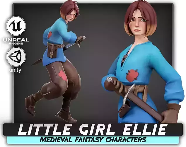Little Girl Ellie - Stylized Fantasy Adventure Character - 65 Low-poly 3D model