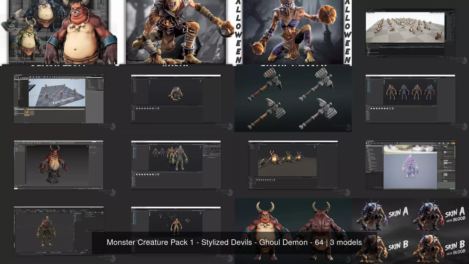 Monster Creature Pack 1 - Stylized Devils - Ghoul Demon - 64 3D Model Collection_7