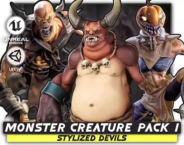 Monster Creature Pack 1 - Stylized Devils - Ghoul Demon - 64 3D Model Collection