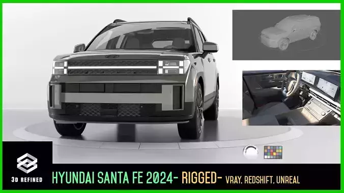 Hyundai Santa Fe 2024 -photoreal-Rigged and Render Ready 3D model