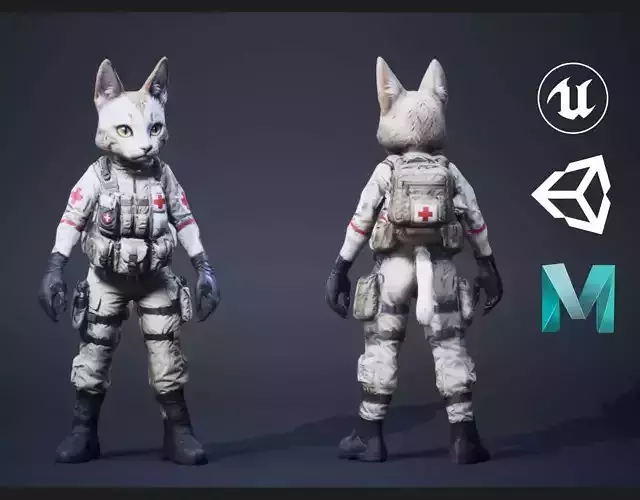 Cat Soldier 5 Low-poly 3D model