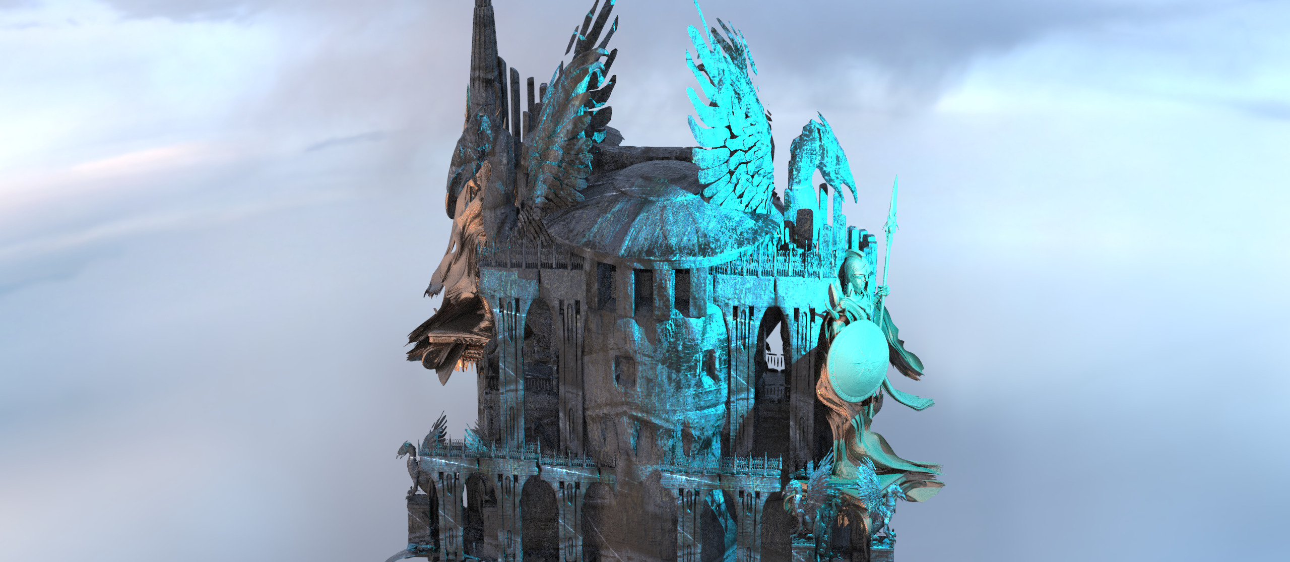 Zeus Warden shield mountain top 3D model_2