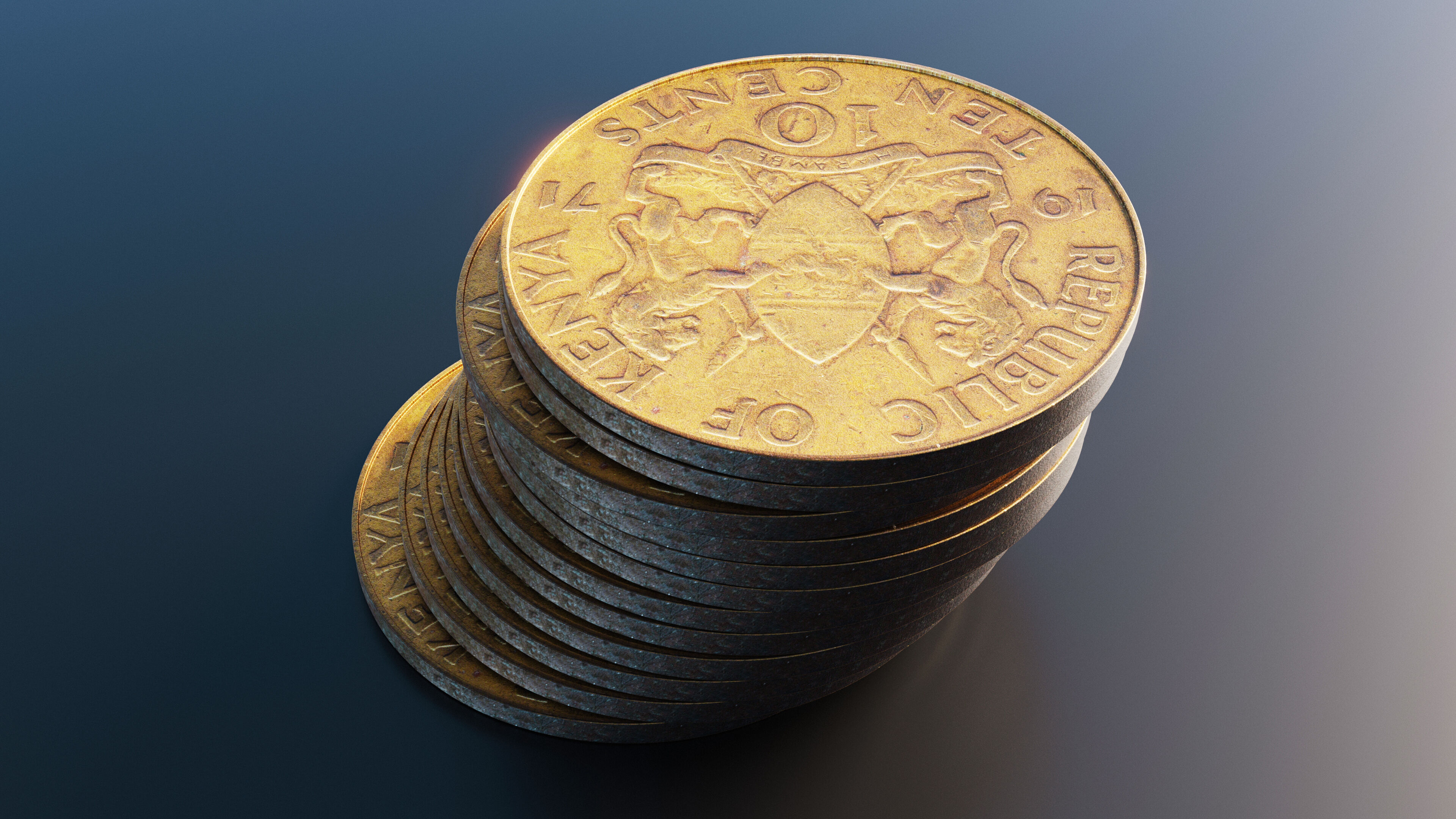 10 cents coin from Kenya Low-poly 3D model_4