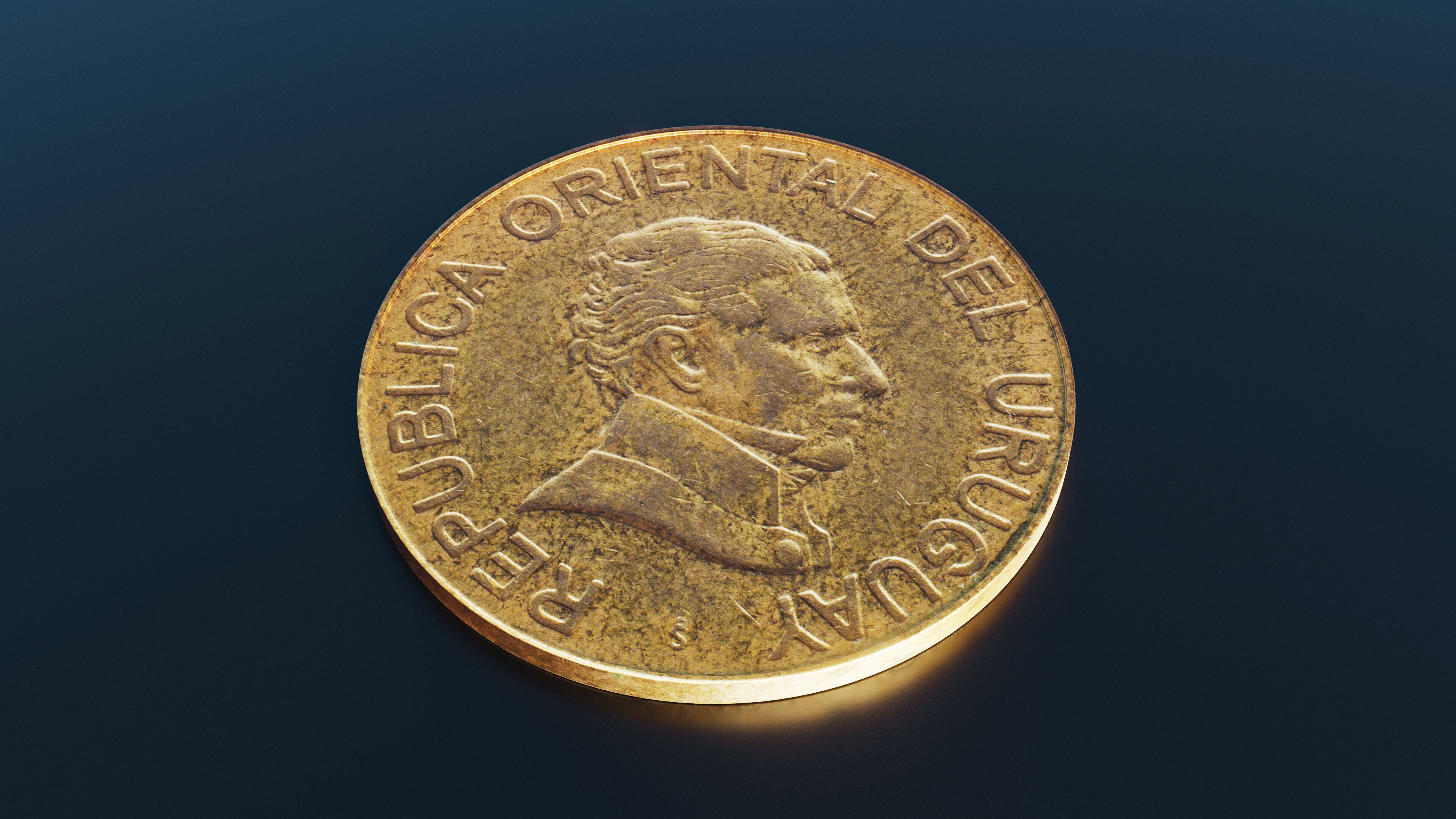 Uruguayan pesos coin Low-poly 3D model_4