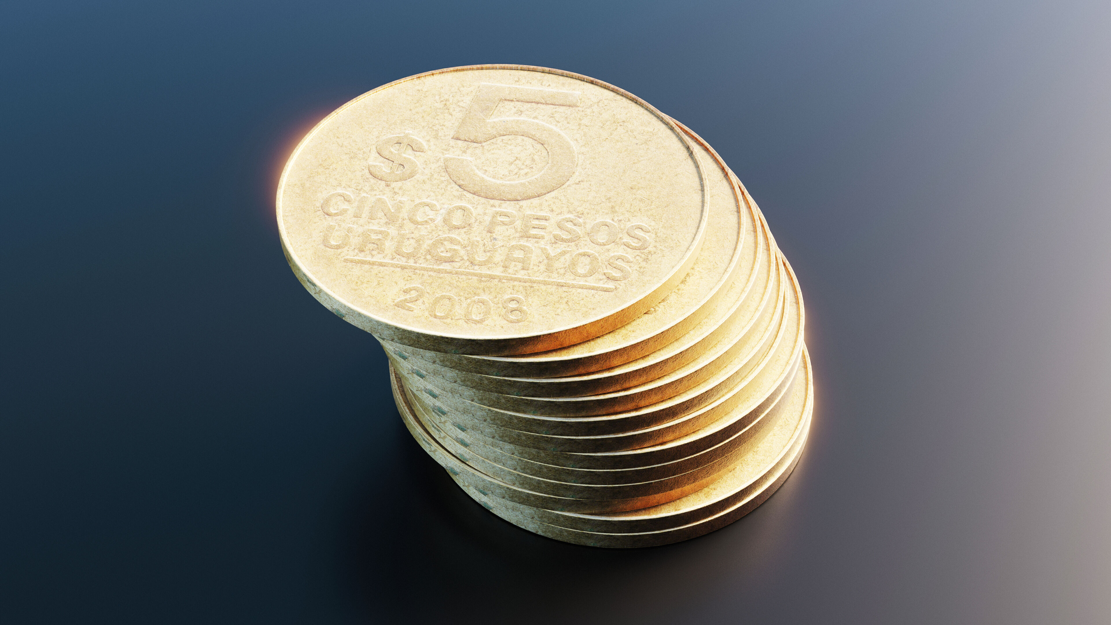 Uruguayan pesos coin Low-poly 3D model_6