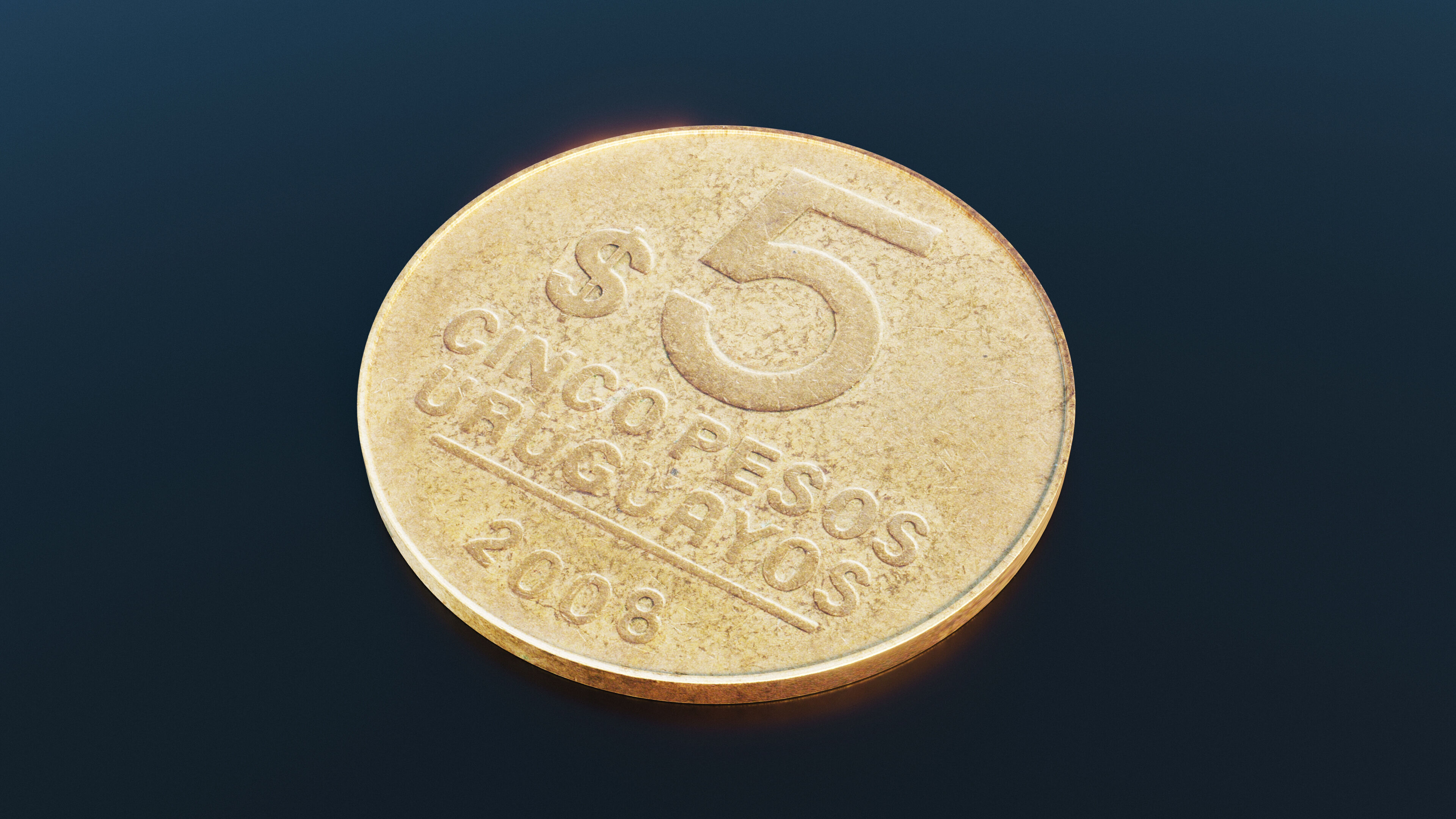 Uruguayan pesos coin Low-poly 3D model_3