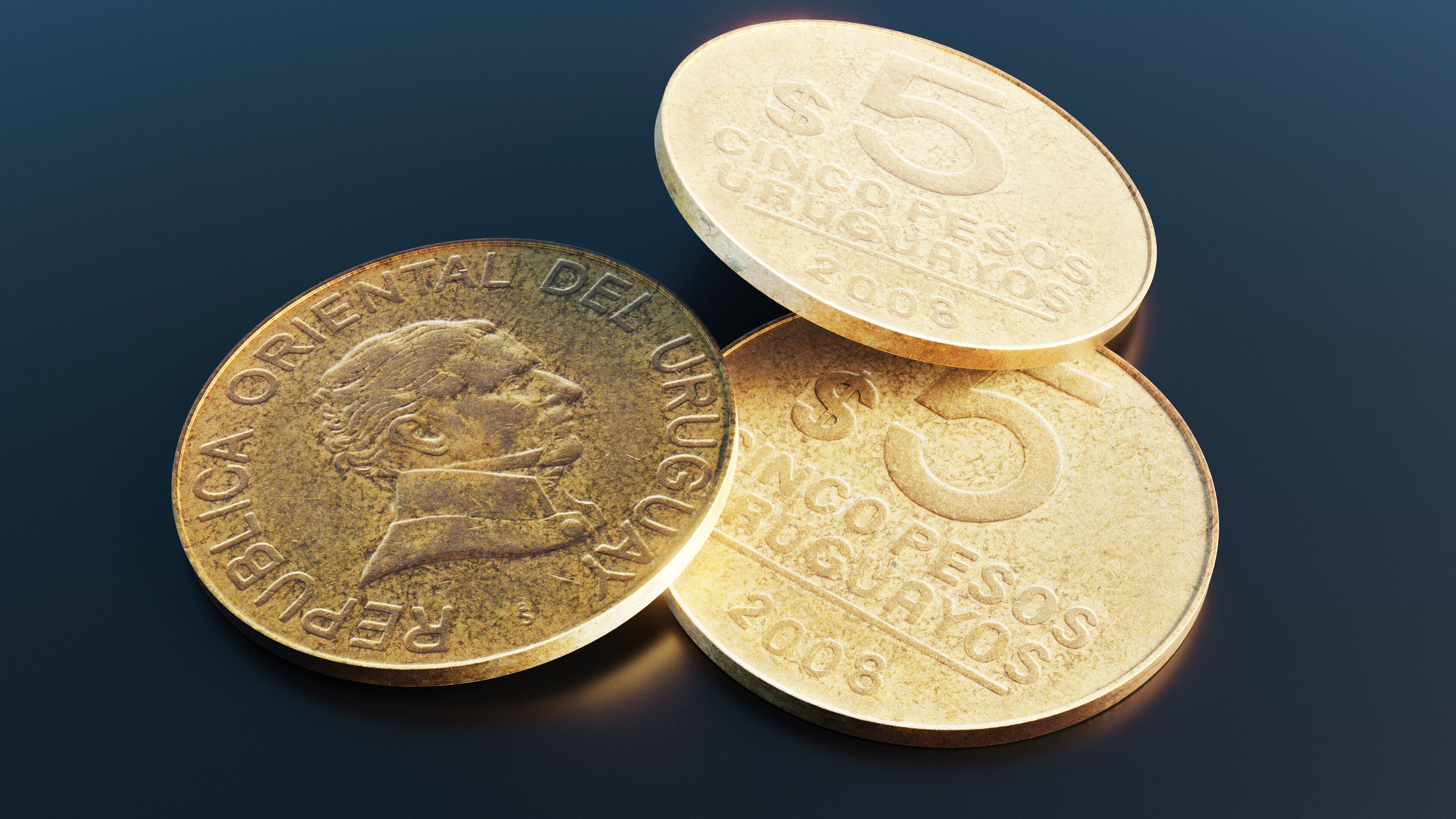 Uruguayan pesos coin Low-poly 3D model_9