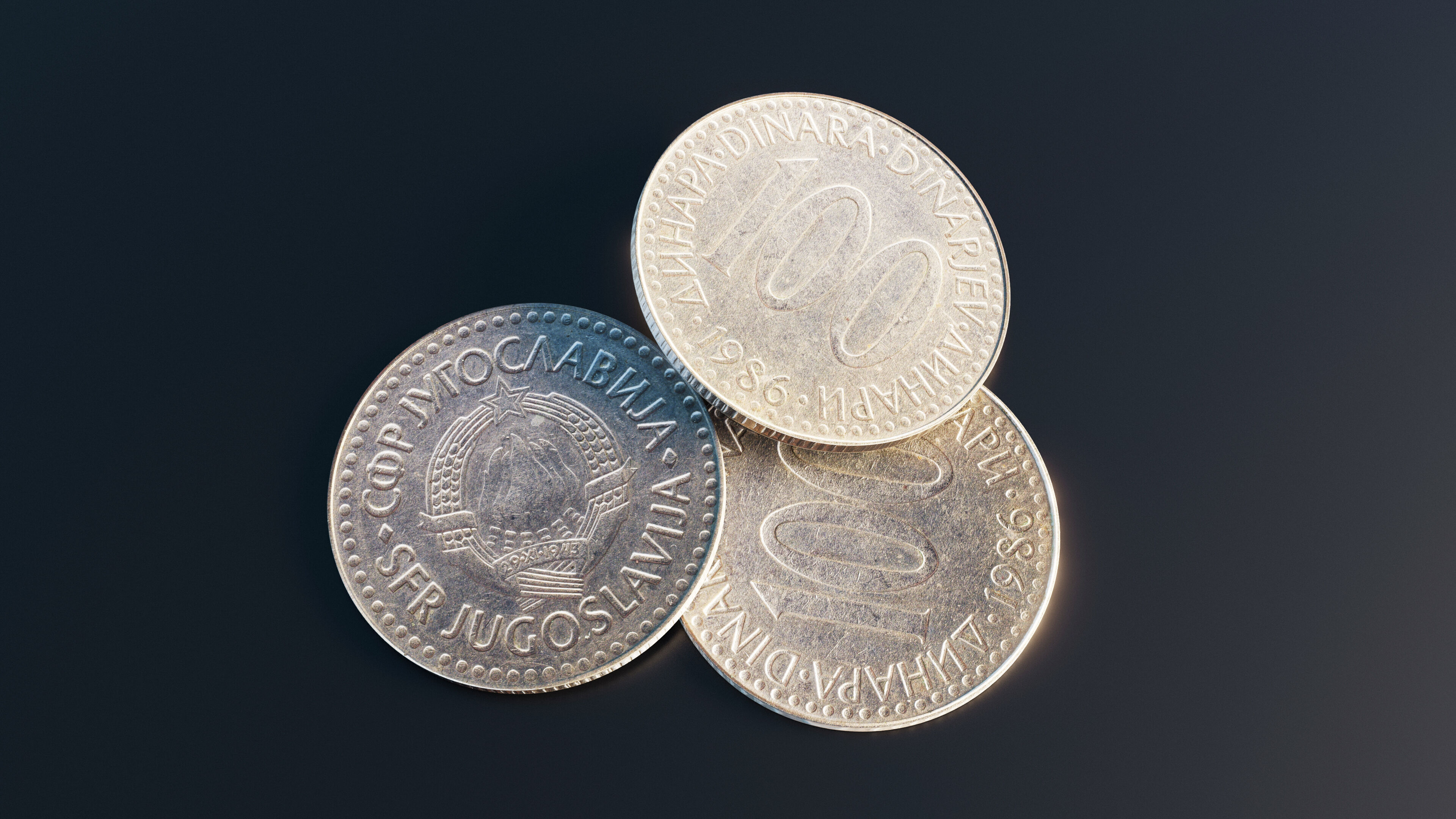 Yugoslavian 100 Dinara coin Low-poly 3D model_10