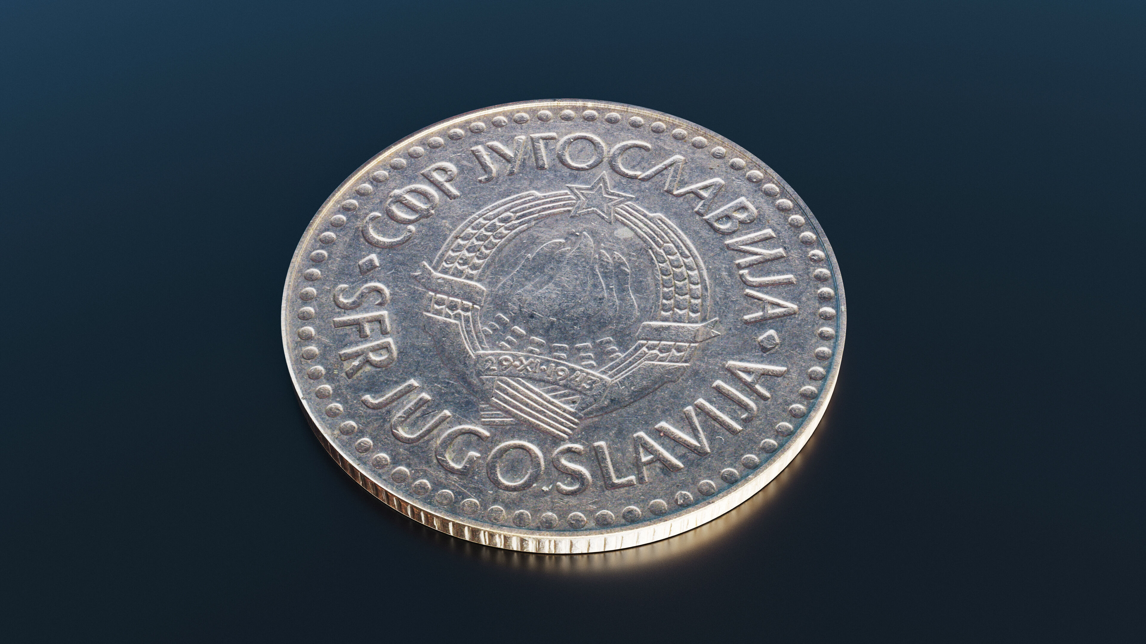 Yugoslavian 100 Dinara coin Low-poly 3D model_4