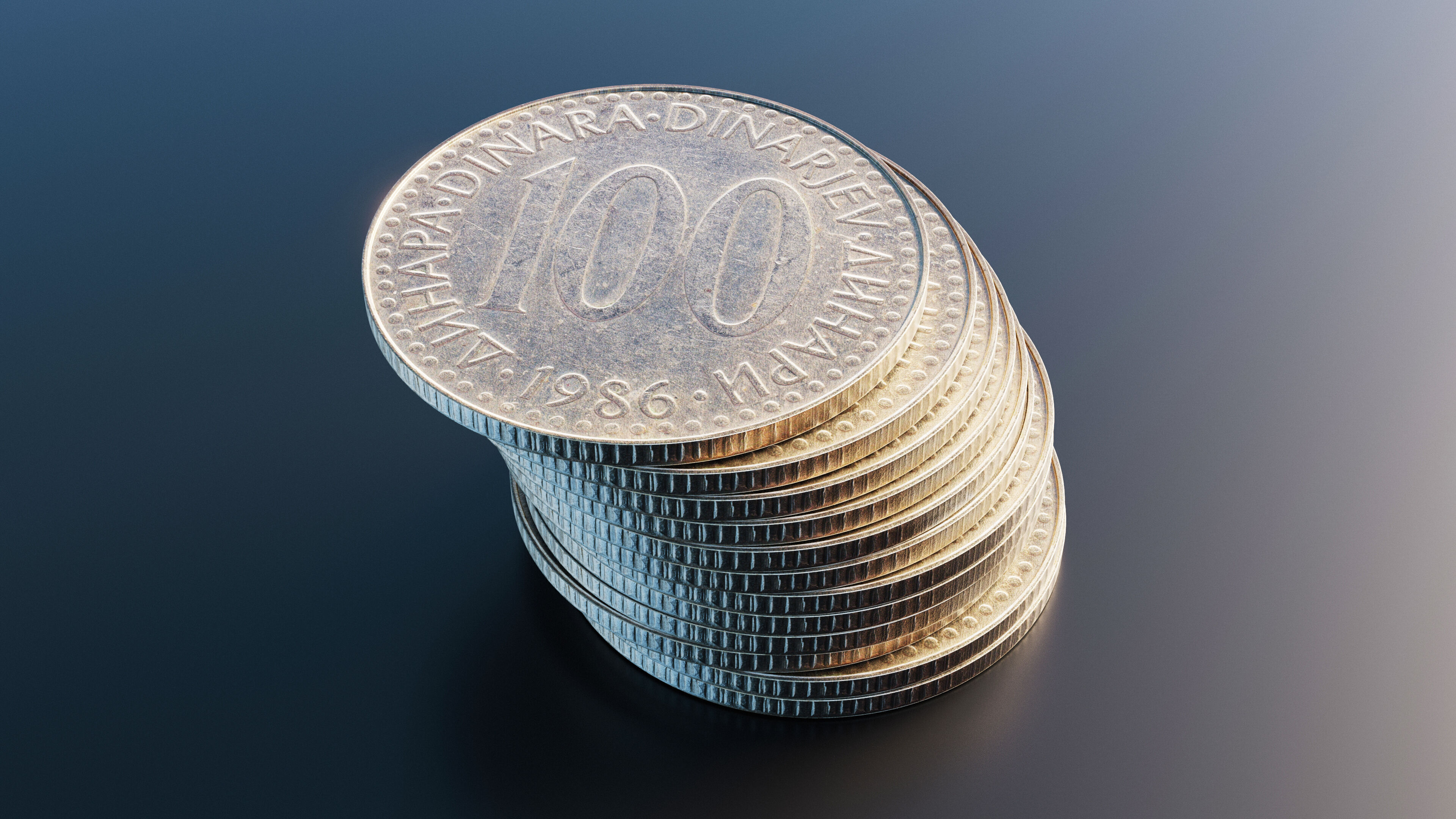 Yugoslavian 100 Dinara coin Low-poly 3D model_6