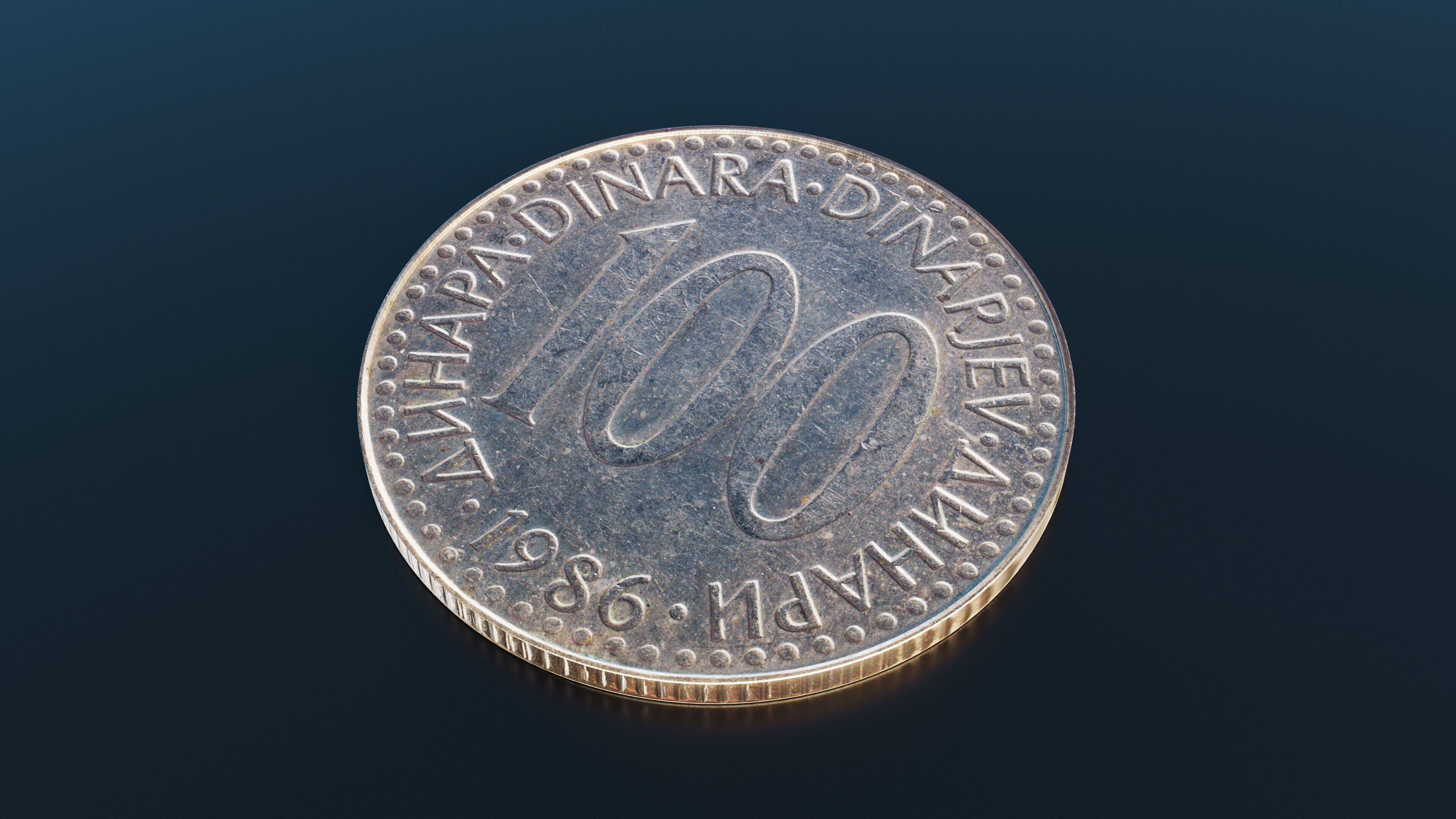 Yugoslavian 100 Dinara coin Low-poly 3D model_3