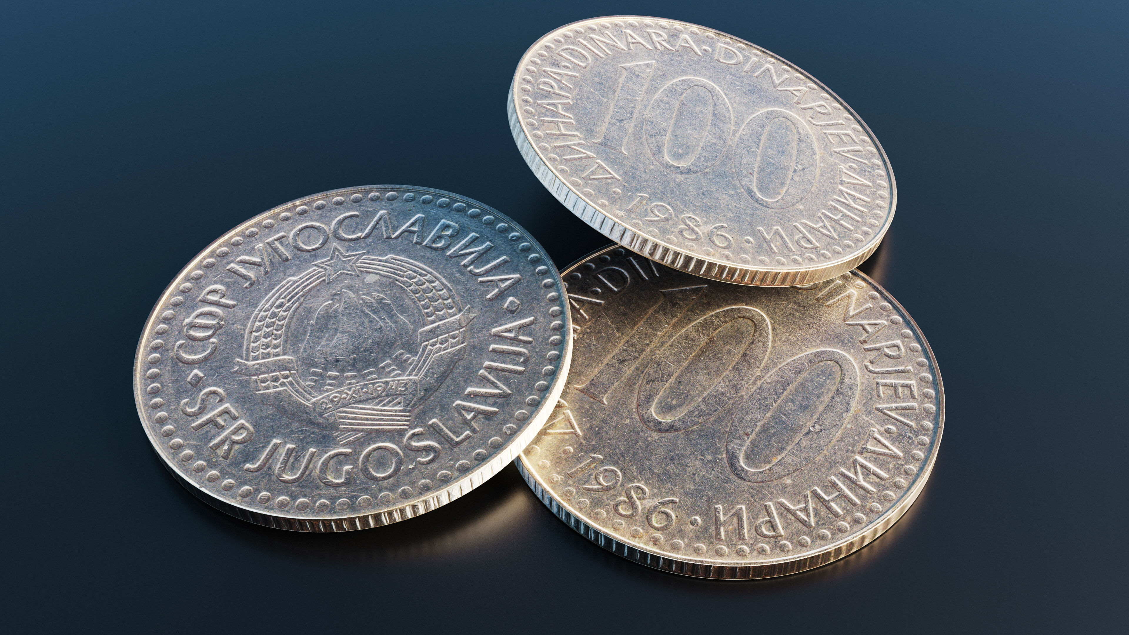 Yugoslavian 100 Dinara coin Low-poly 3D model_9