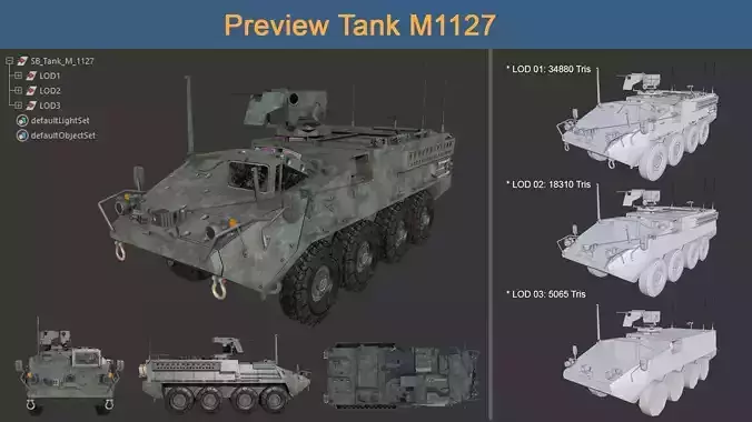 Asset - Army - Tank - M1127 Low-poly 3D model
