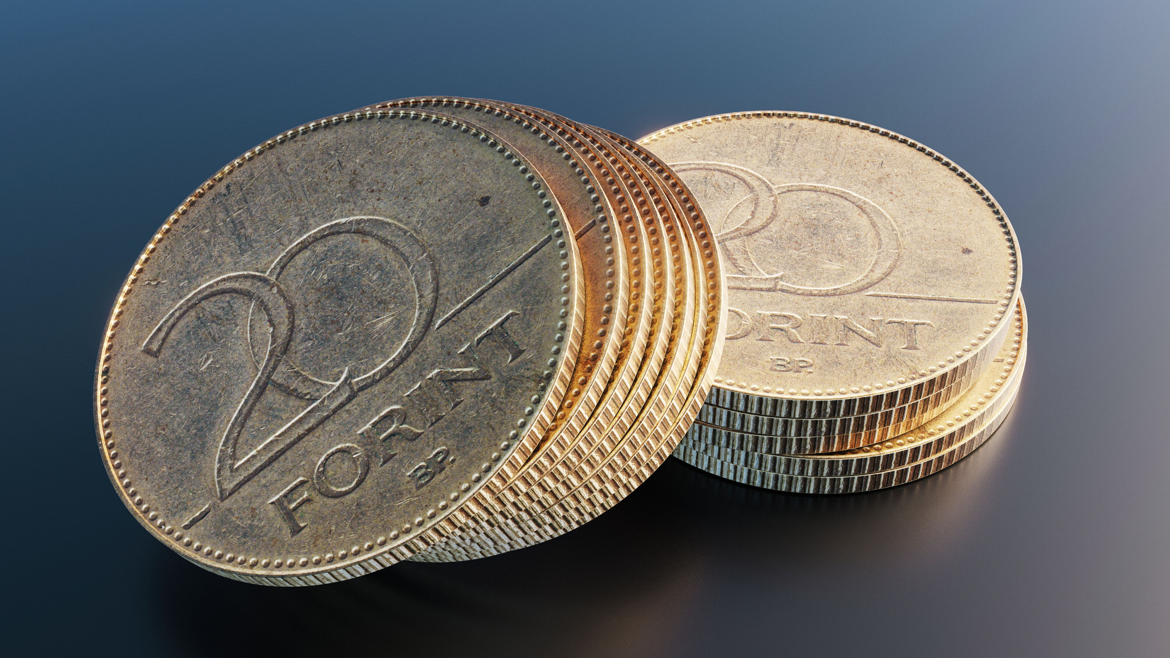 Hungarian 20 Forint coin Low-poly 3D model_4