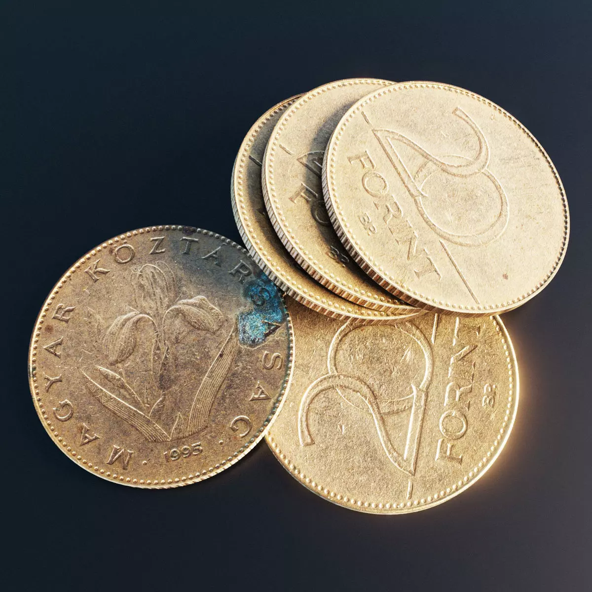 Hungarian 20 Forint coin Low-poly 3D model_0