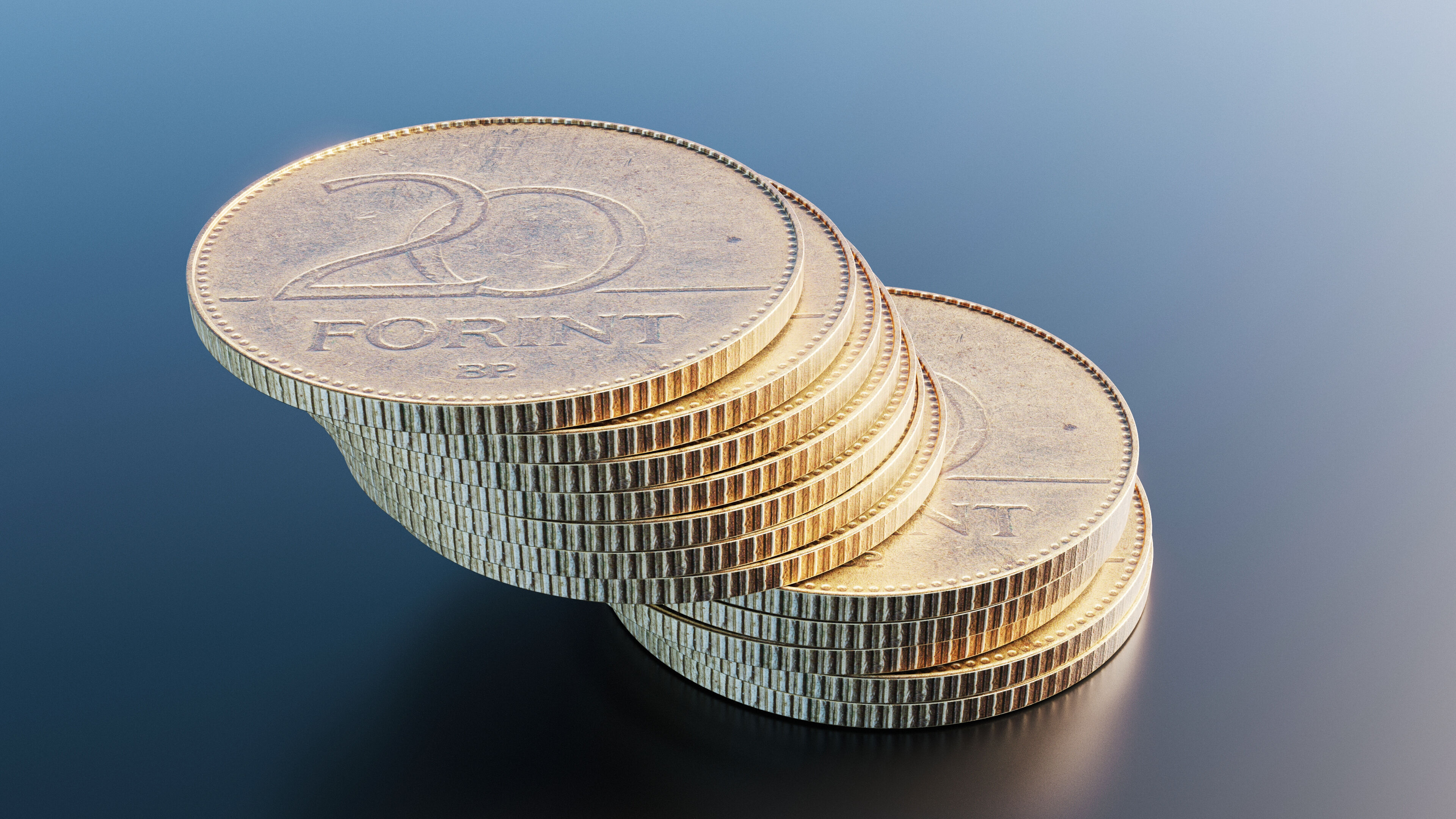 Hungarian 20 Forint coin Low-poly 3D model_8