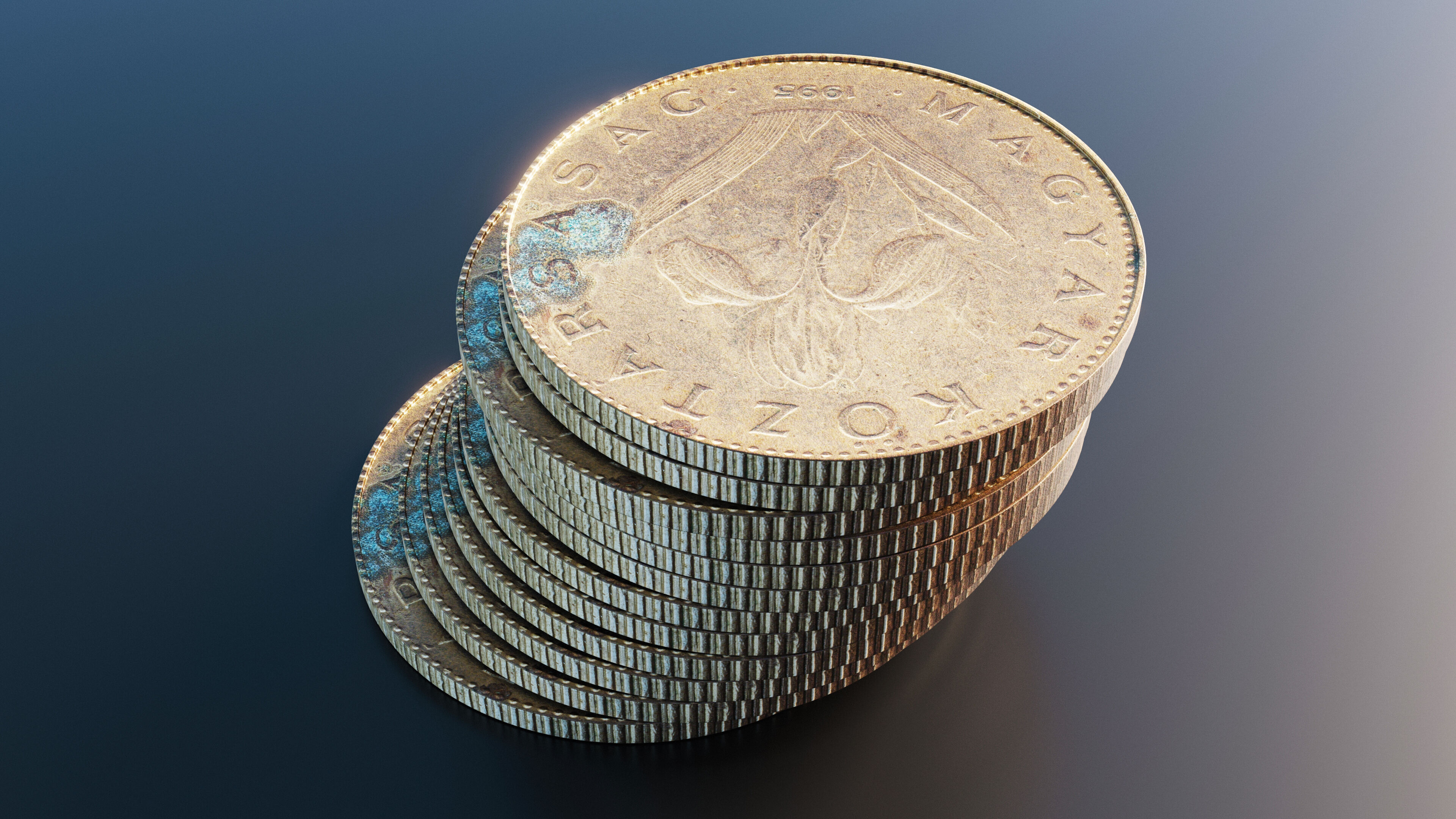 Hungarian 20 Forint coin Low-poly 3D model_3