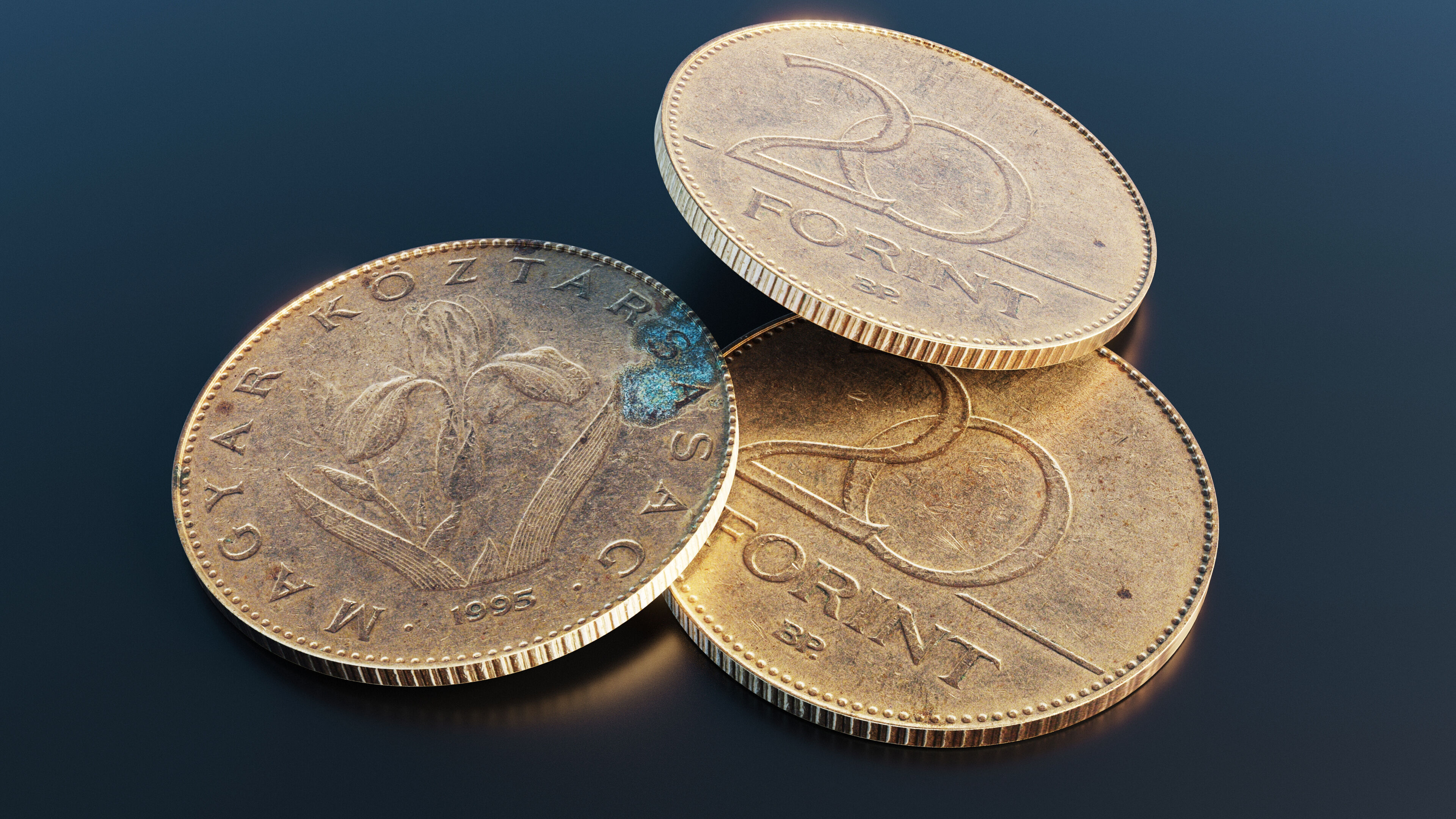 Hungarian 20 Forint coin Low-poly 3D model_7