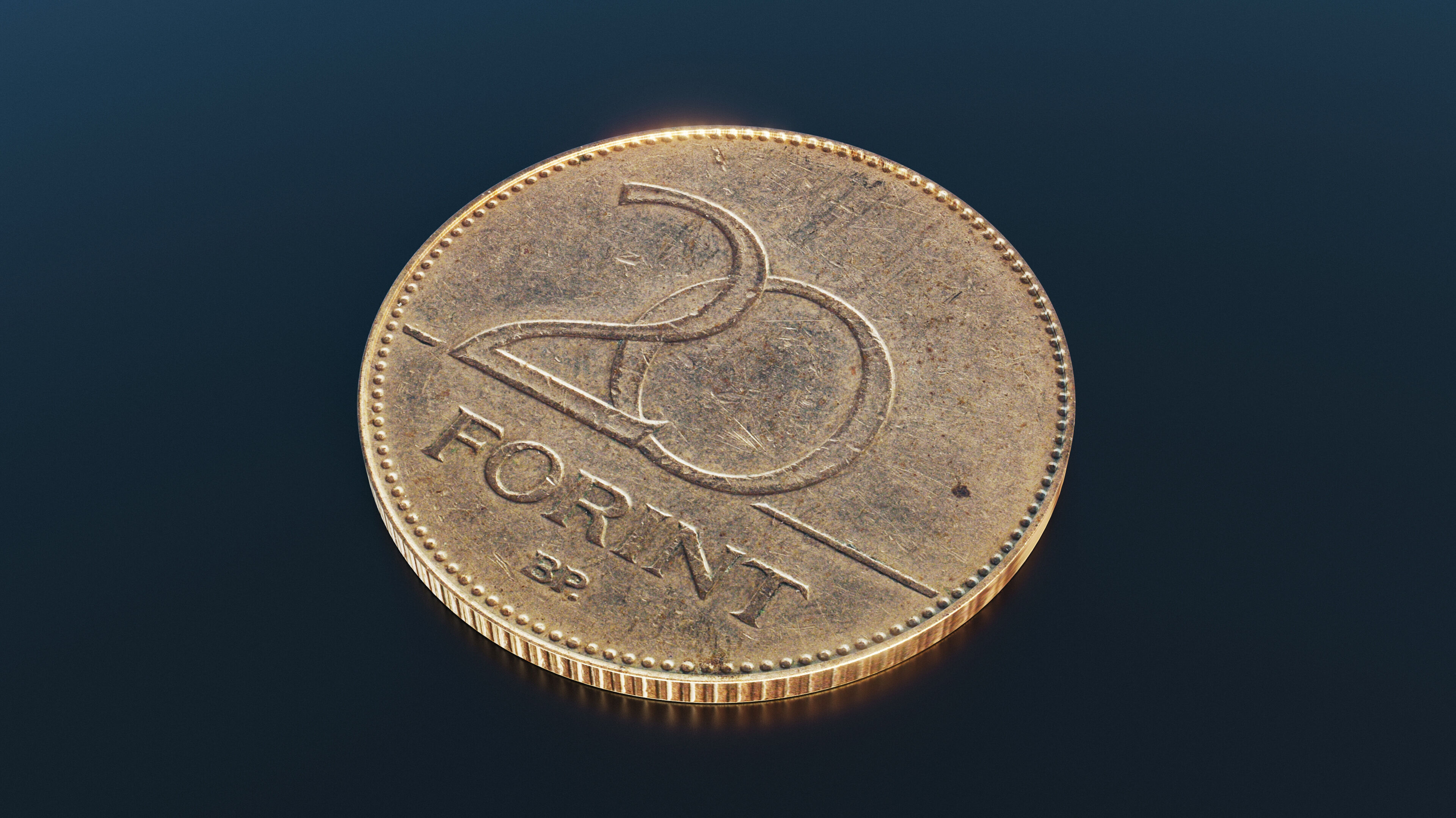 Hungarian 20 Forint coin Low-poly 3D model_2