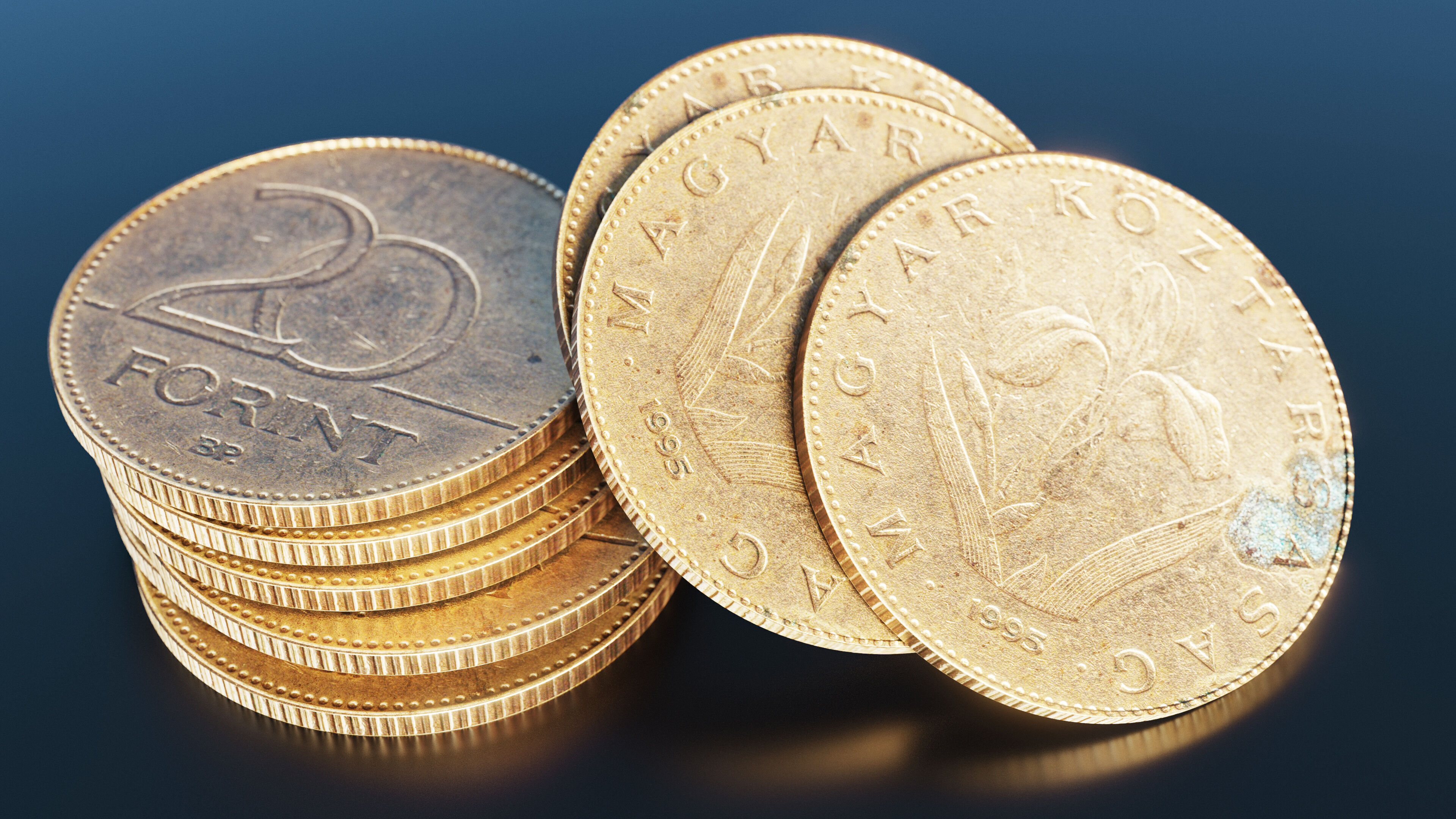 Hungarian 20 Forint coin Low-poly 3D model_5