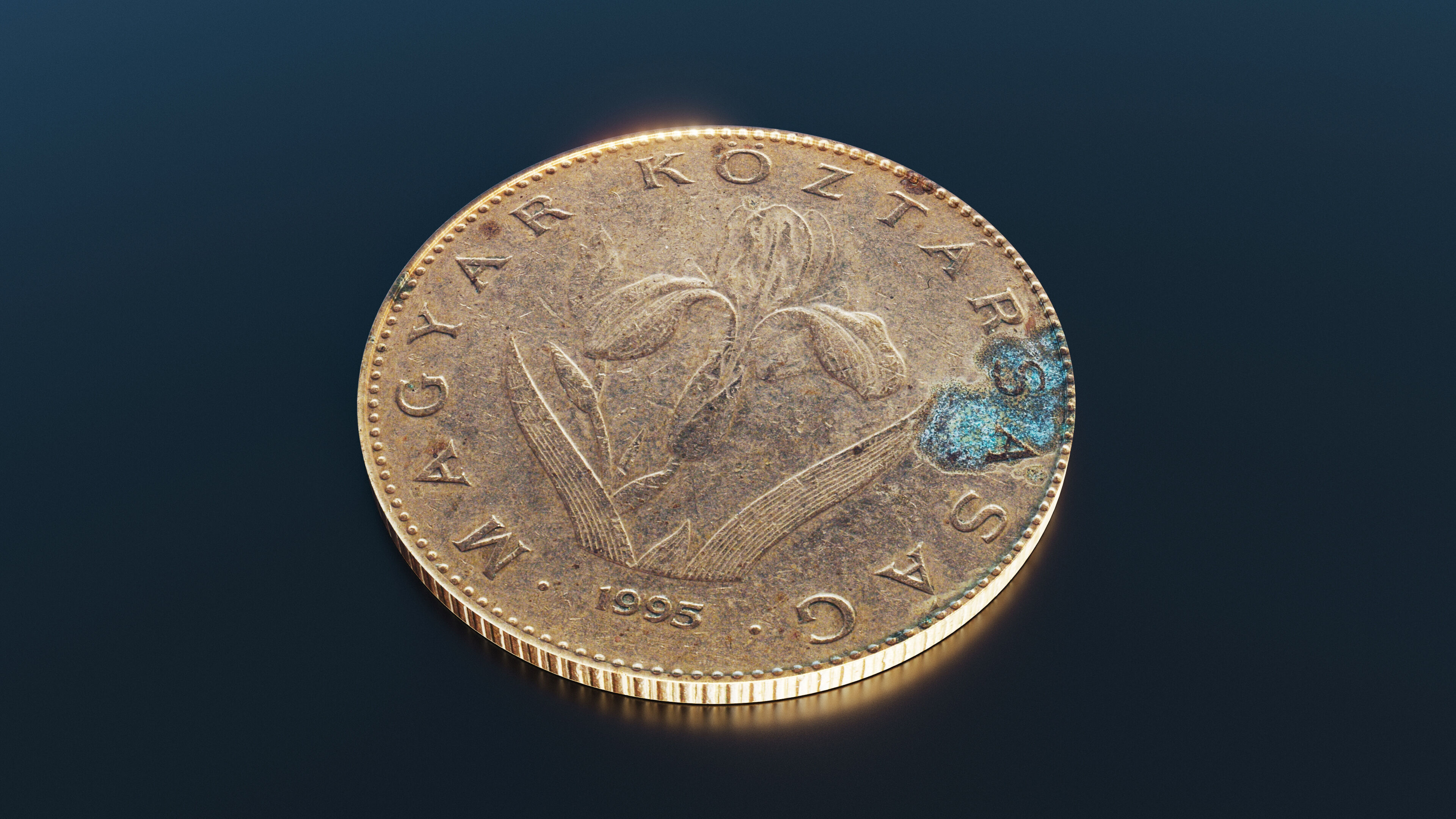 Hungarian 20 Forint coin Low-poly 3D model_6