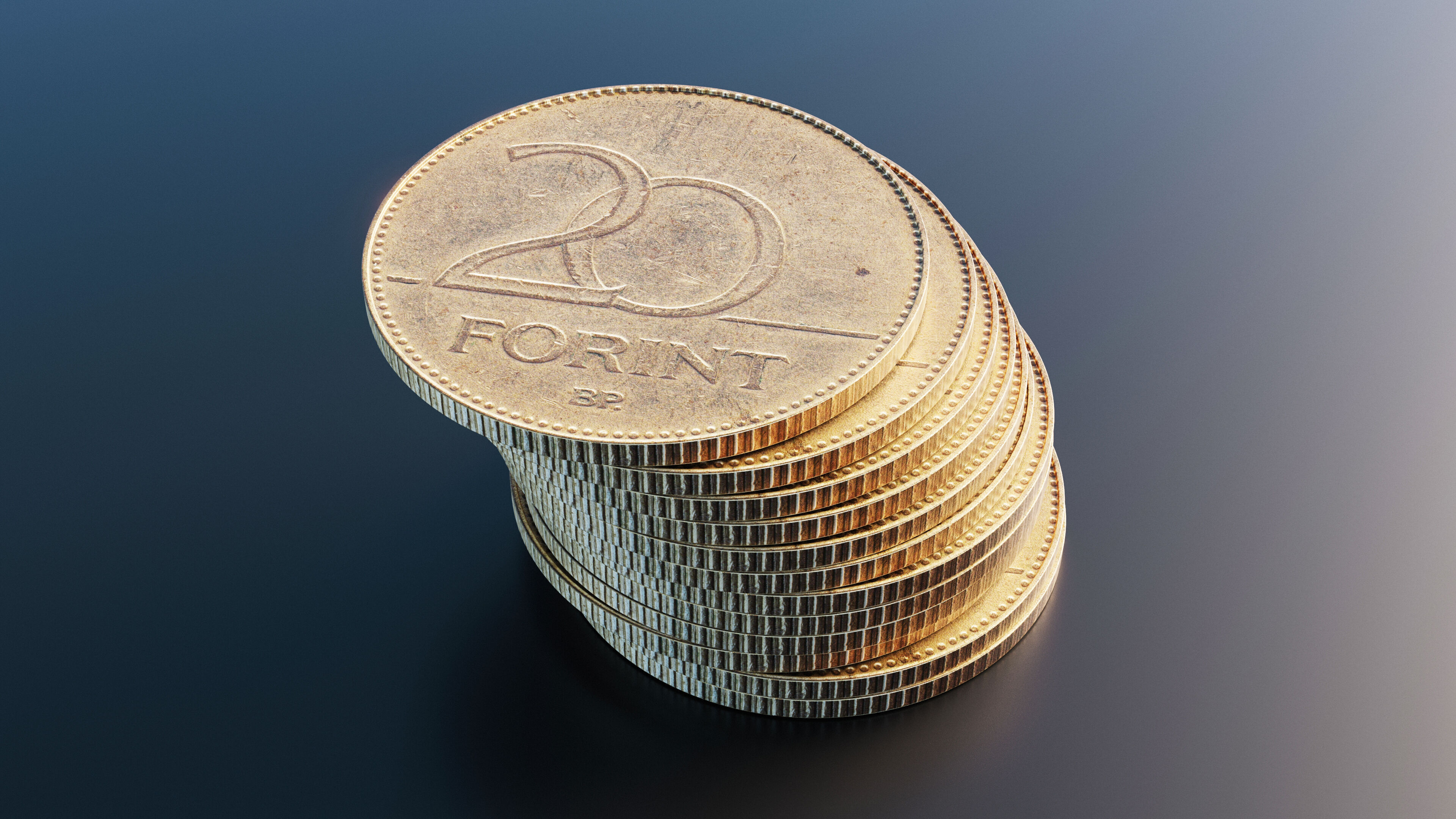 Hungarian 20 Forint coin Low-poly 3D model_10