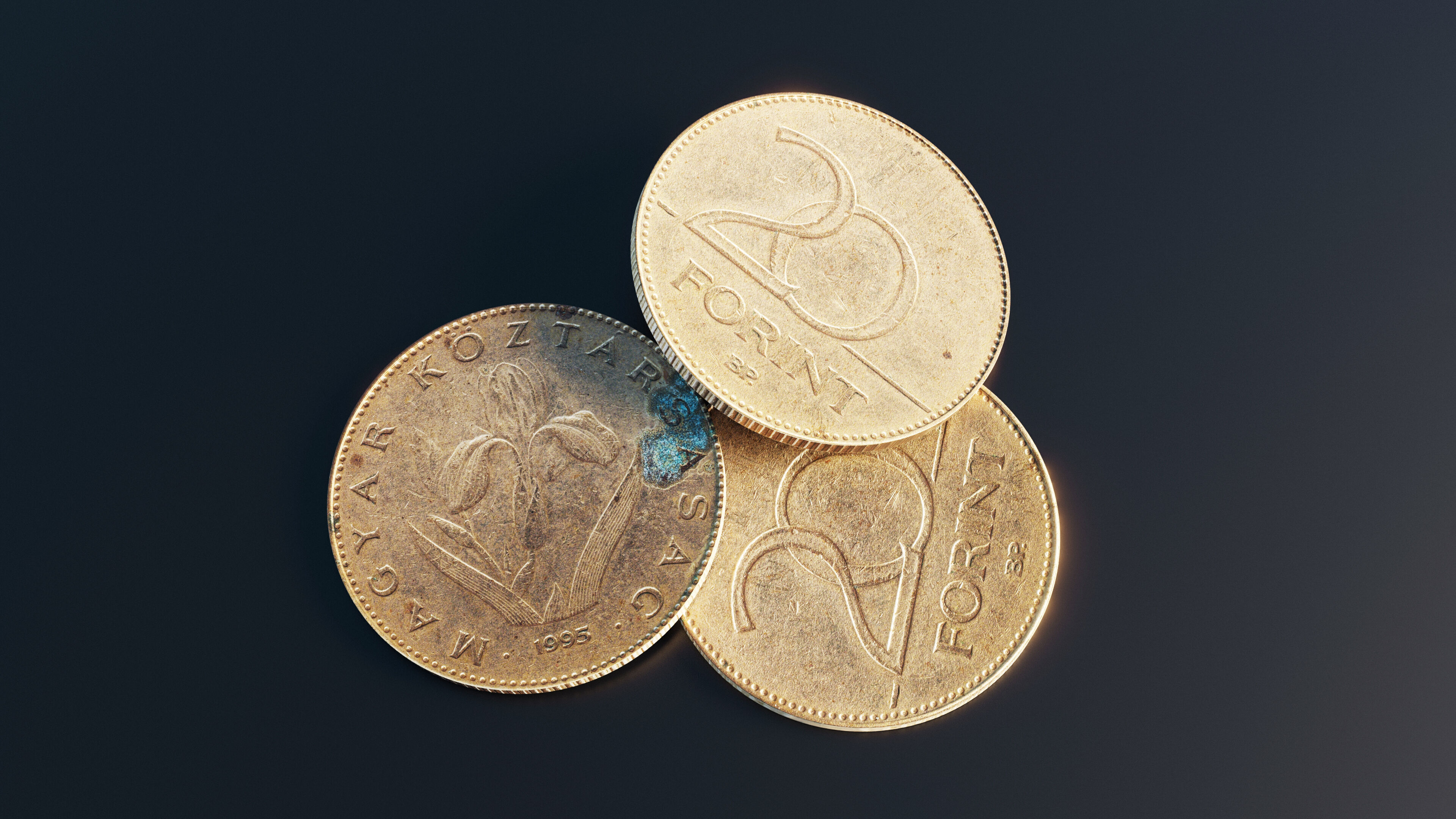 Hungarian 20 Forint coin Low-poly 3D model_9